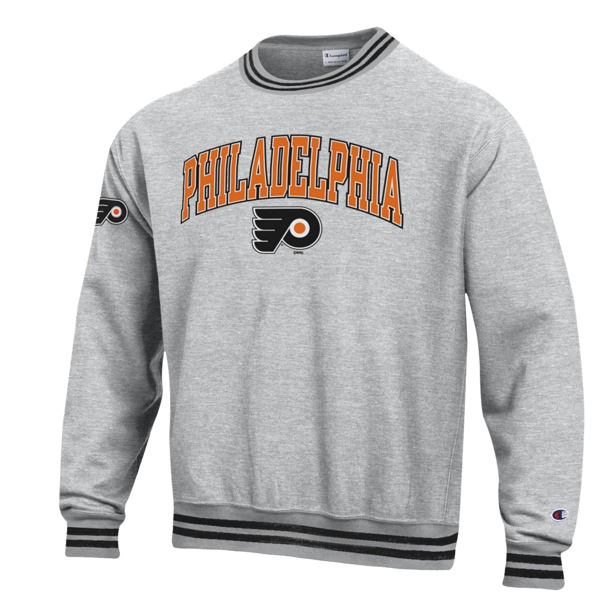 Men's Champion  Heather Gray/Black Philadelphia Flyers Reverse Weave Yarn Dye Sweatshirt