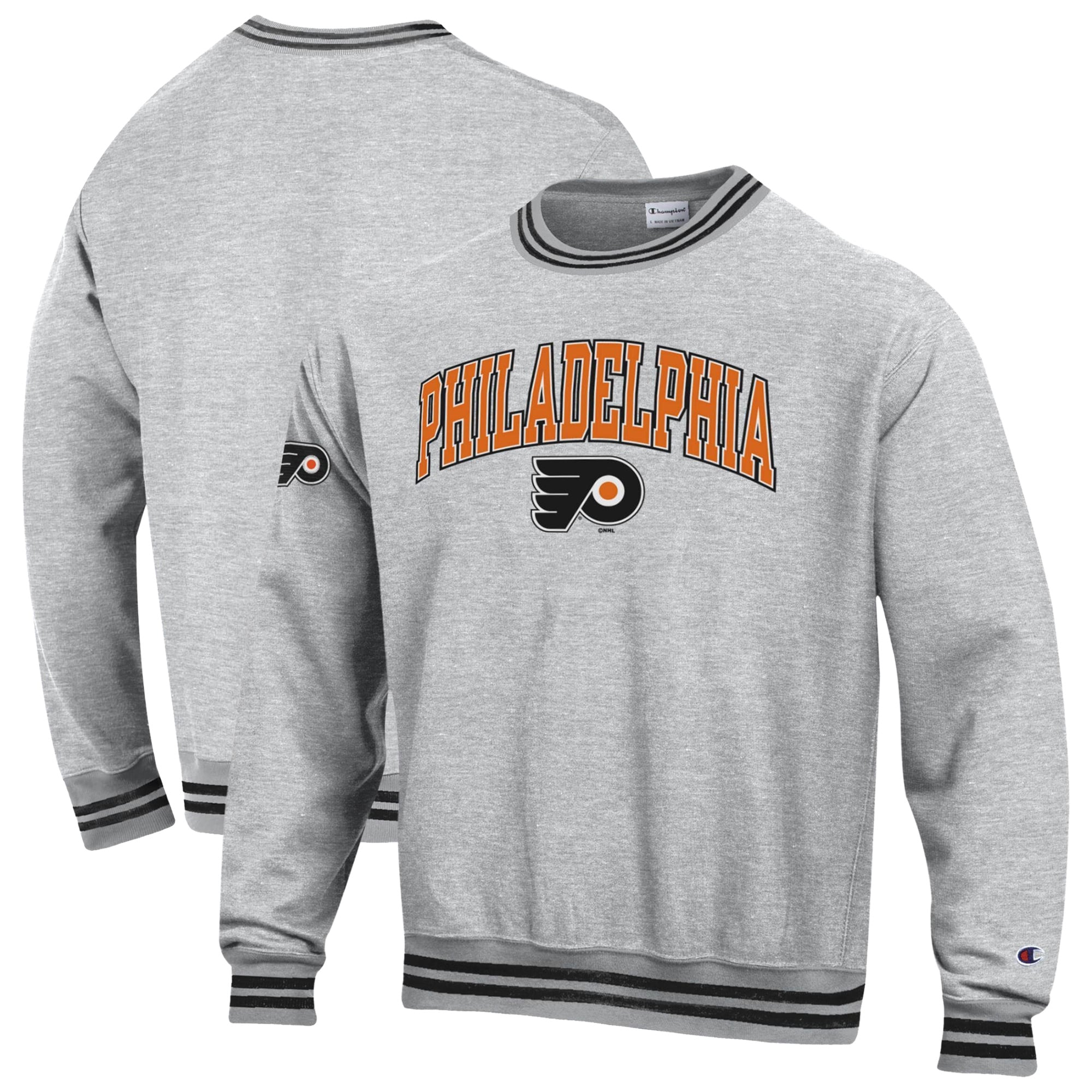 Men's Champion  Heather Gray/Black Philadelphia Flyers Reverse Weave Yarn Dye Sweatshirt