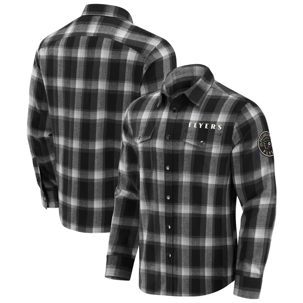 Men's Philadelphia Flyers Darius Rucker Collection by Fanatics Black Flannel Plaid Full-Snap Shirt