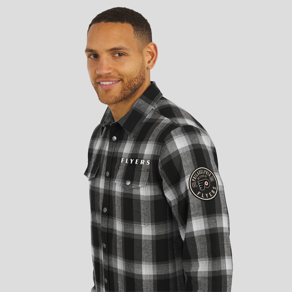 Men's Philadelphia Flyers Darius Rucker Collection by Fanatics Black Flannel Plaid Full-Snap Shirt