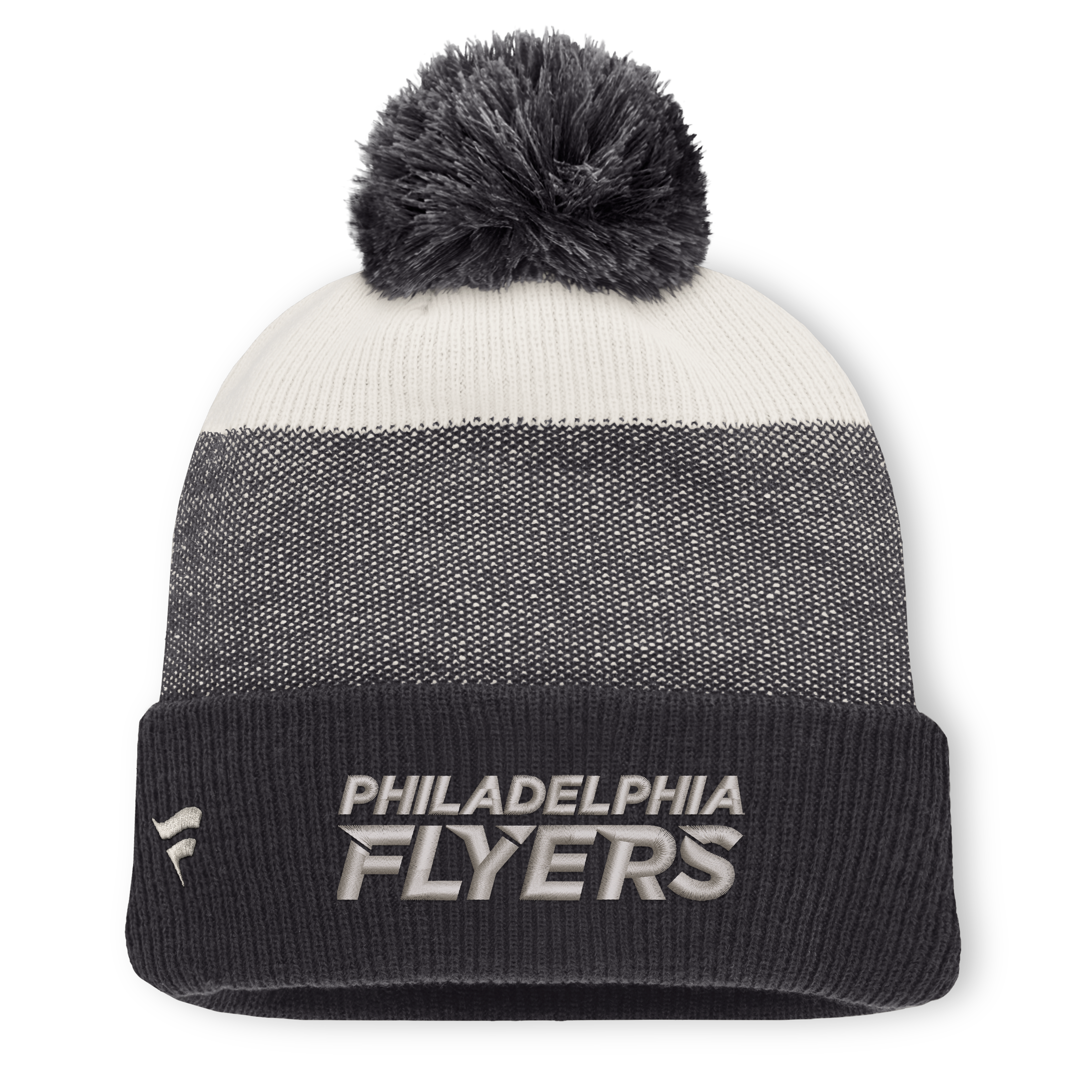 Bonnet à revers monochrome noir/beige clair Philadelphia Flyers pour homme, avec pompon