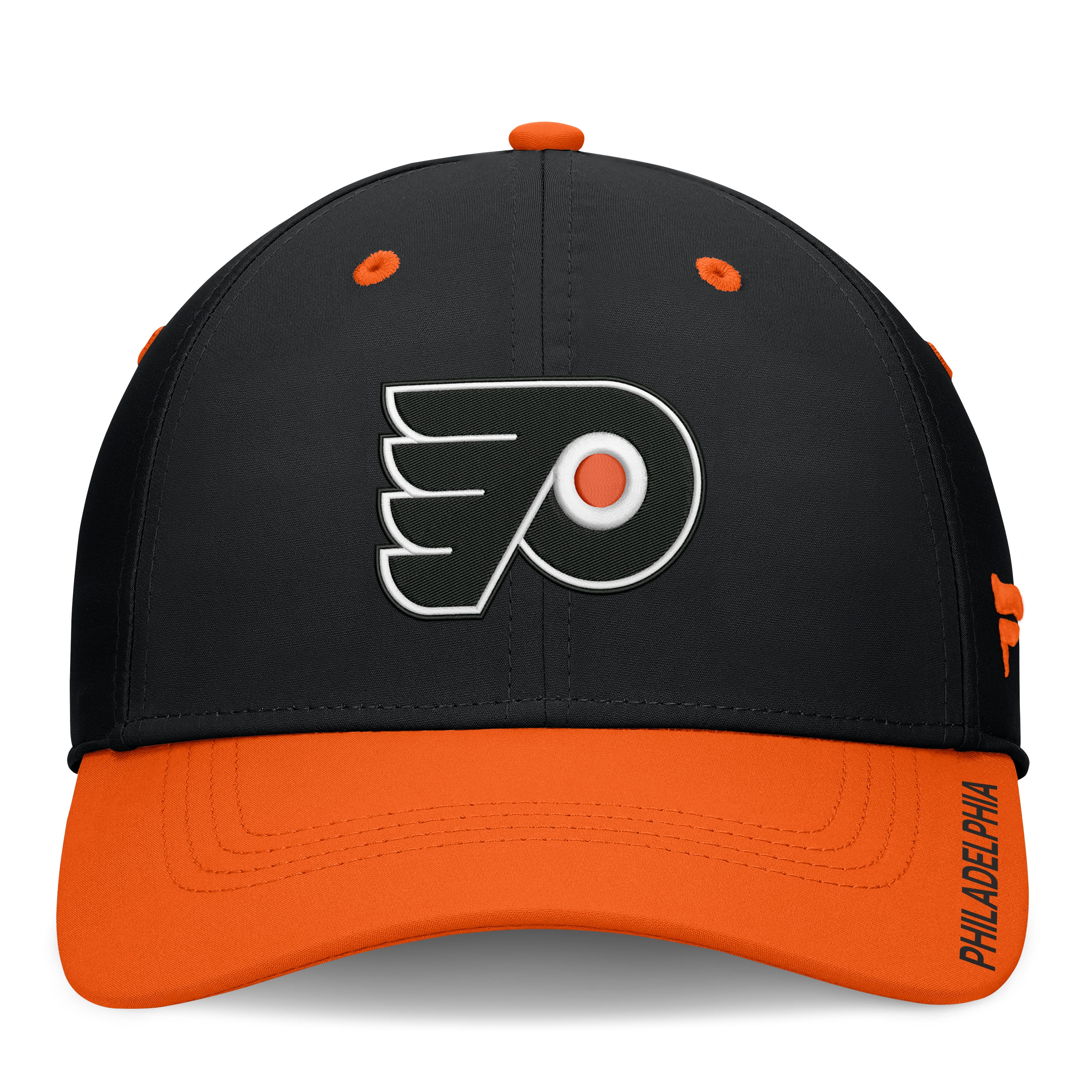 Casquette extensible authentique Pro Rink Fanatics noire et orange pour homme