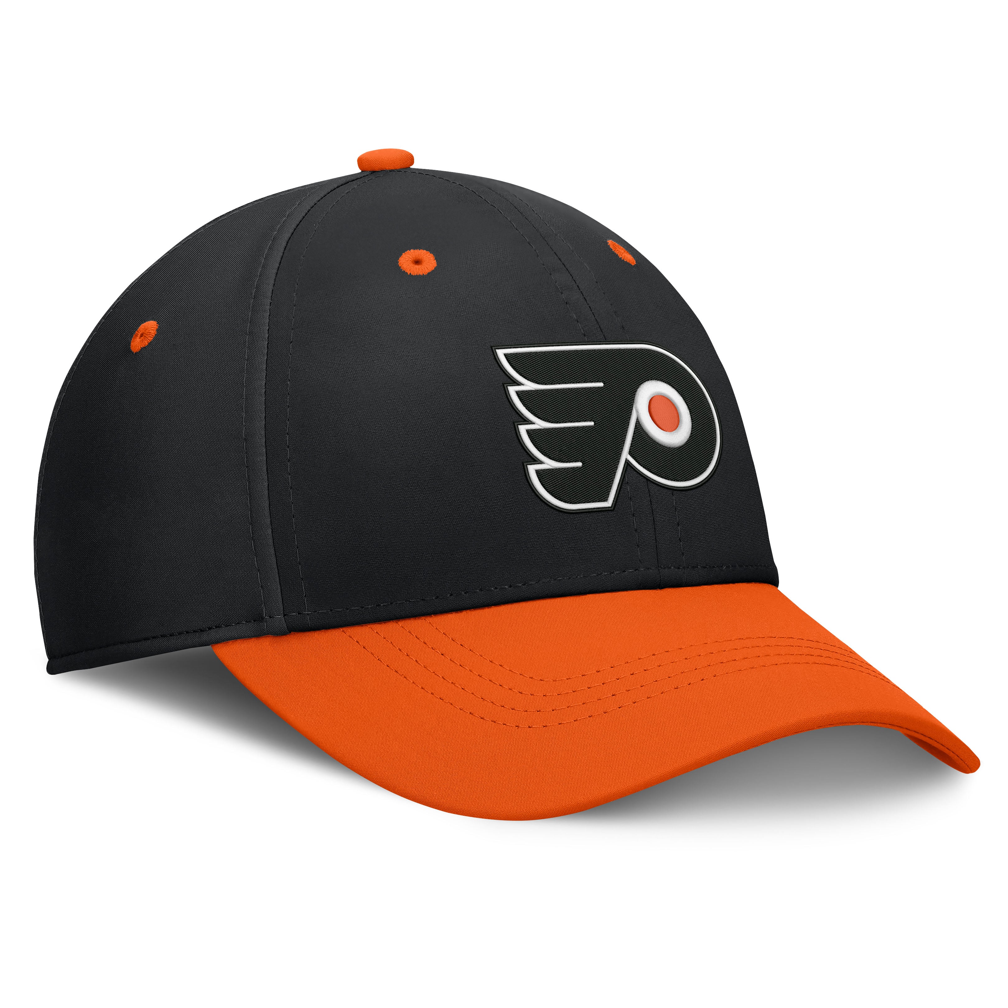 Casquette extensible authentique Pro Rink Fanatics noire et orange pour homme