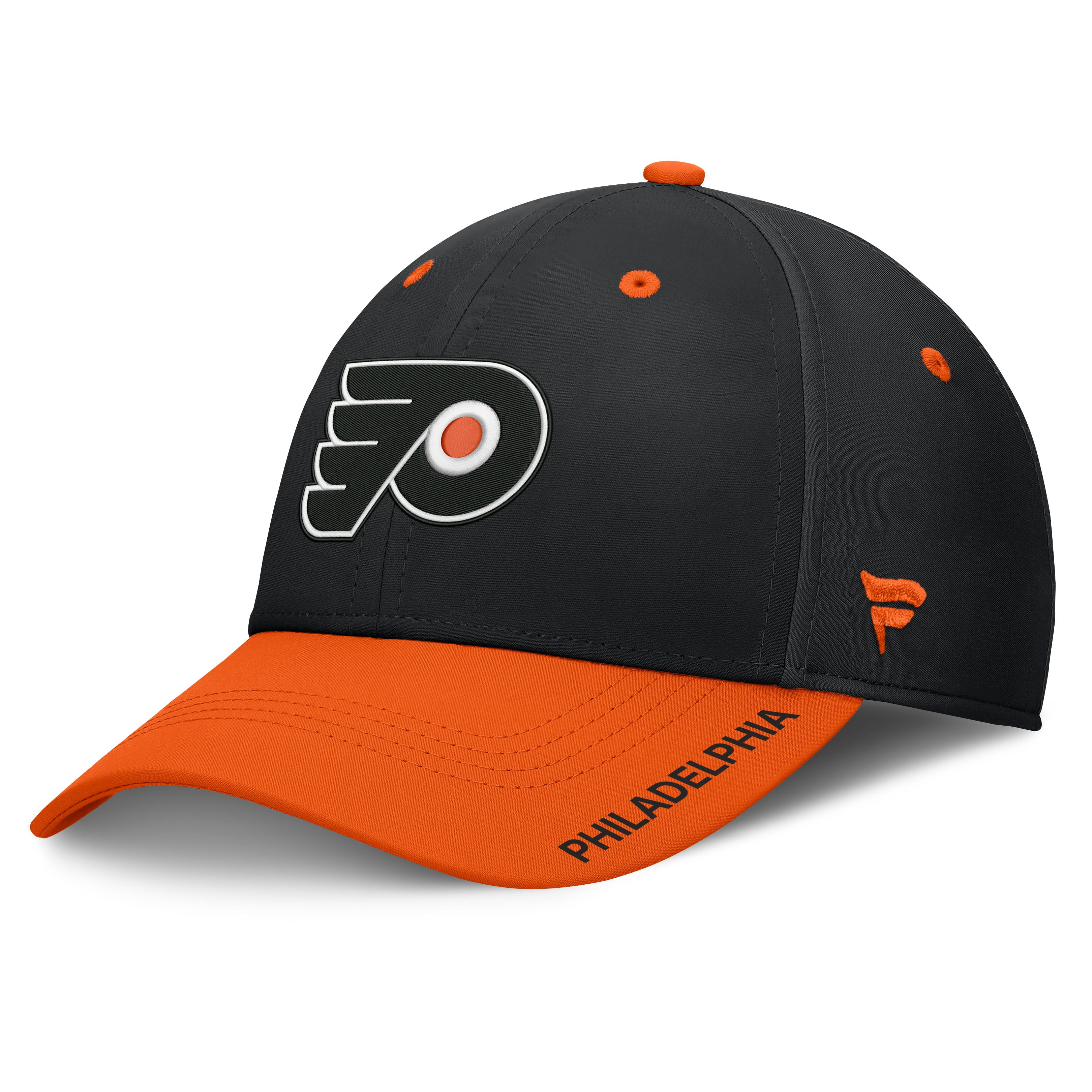 Casquette extensible authentique Pro Rink Fanatics noire et orange pour homme