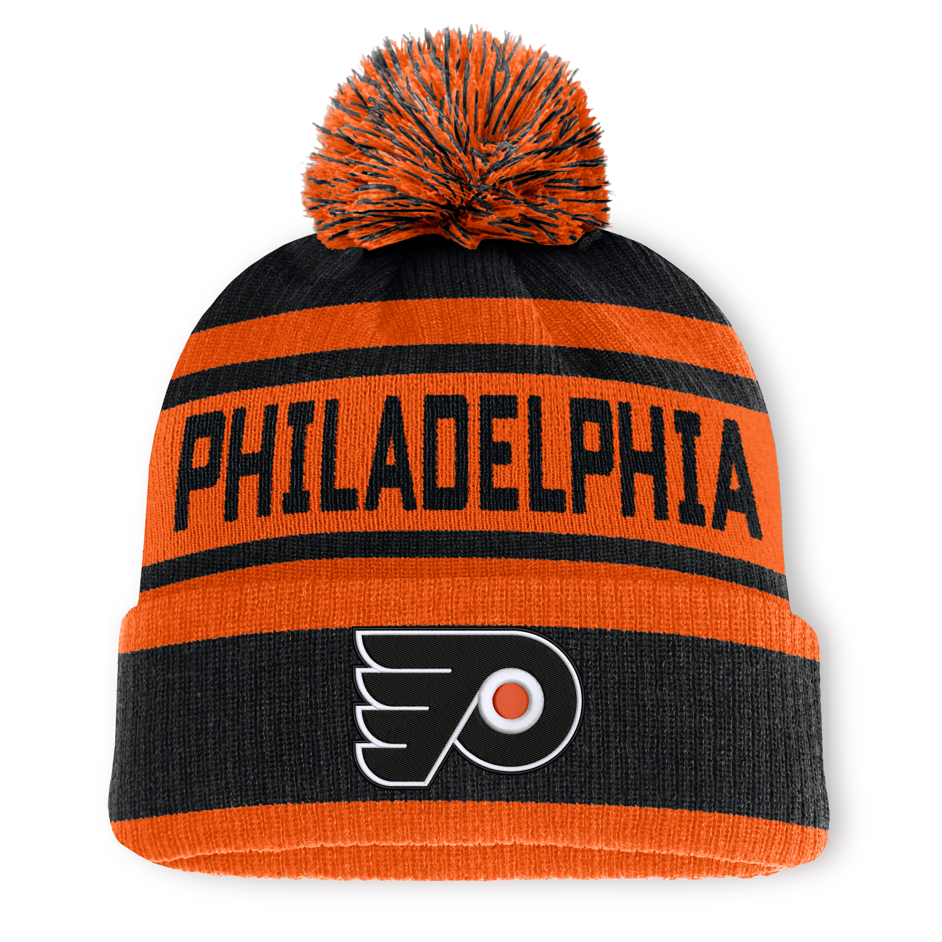 Bonnet à revers noir et orange Philadelphia Flyers Fundamental pour homme, avec pompon, de la marque Fanatics.