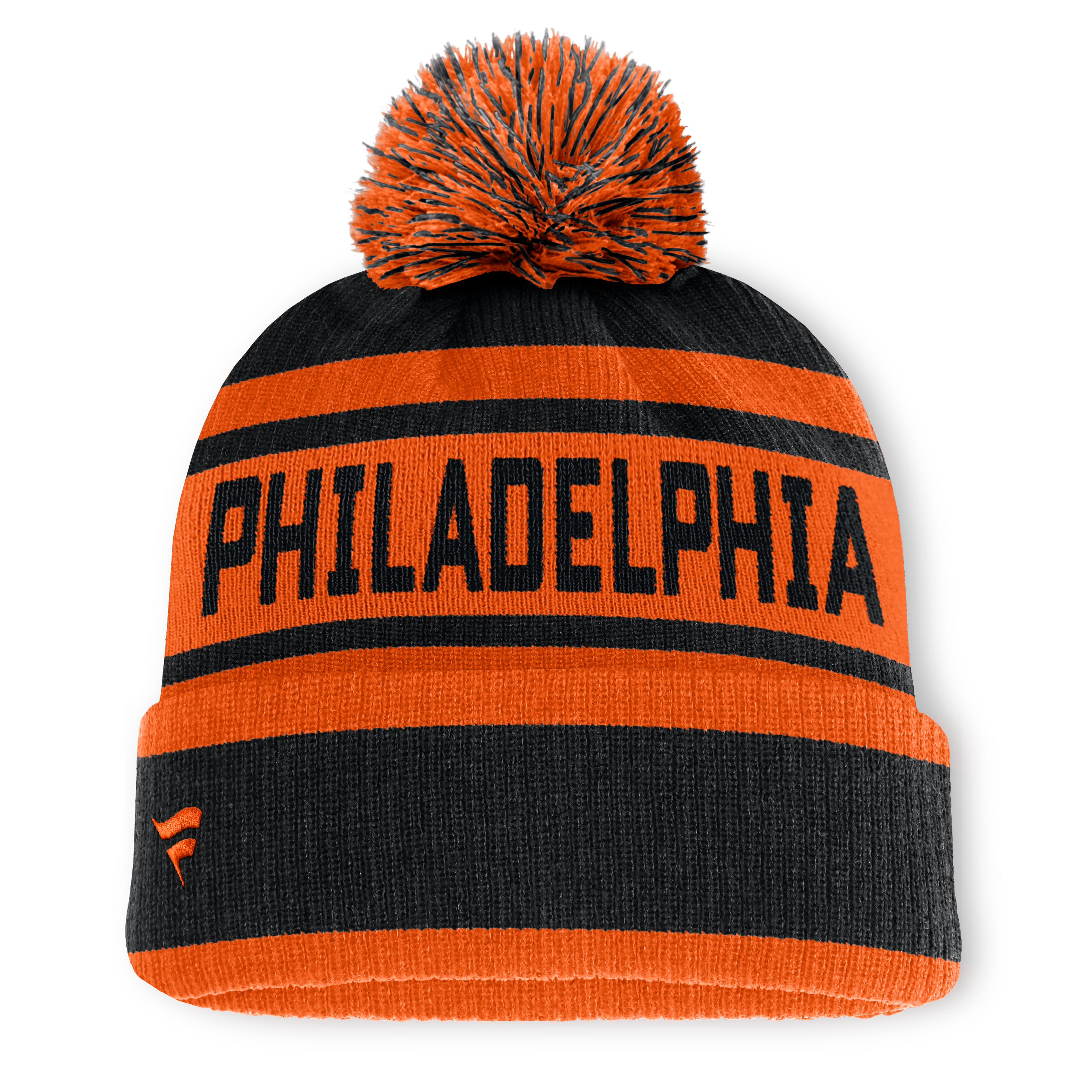 Bonnet à revers noir et orange Philadelphia Flyers Fundamental pour homme, avec pompon, de la marque Fanatics.