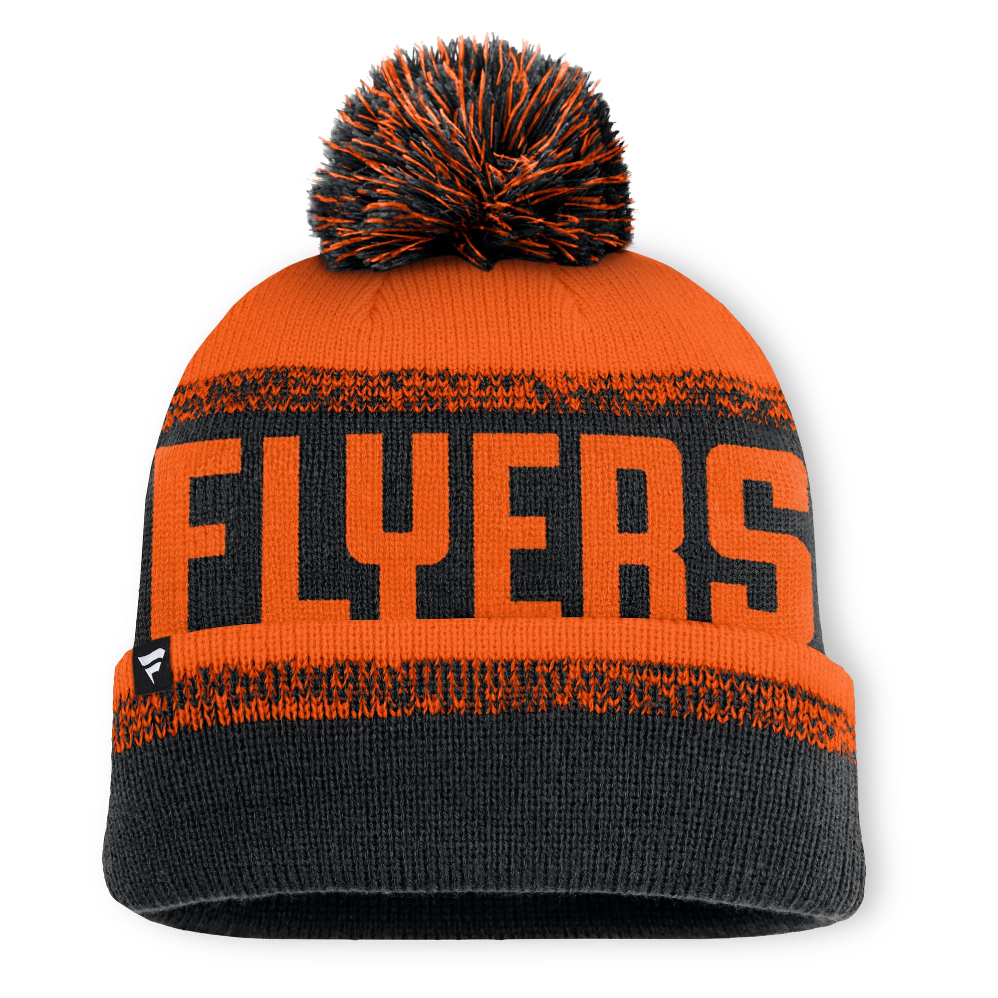Bonnet en tricot à revers avec pompon Fanatics noir/orange pour homme des Philadelphia Flyers Fundamentals Thrive