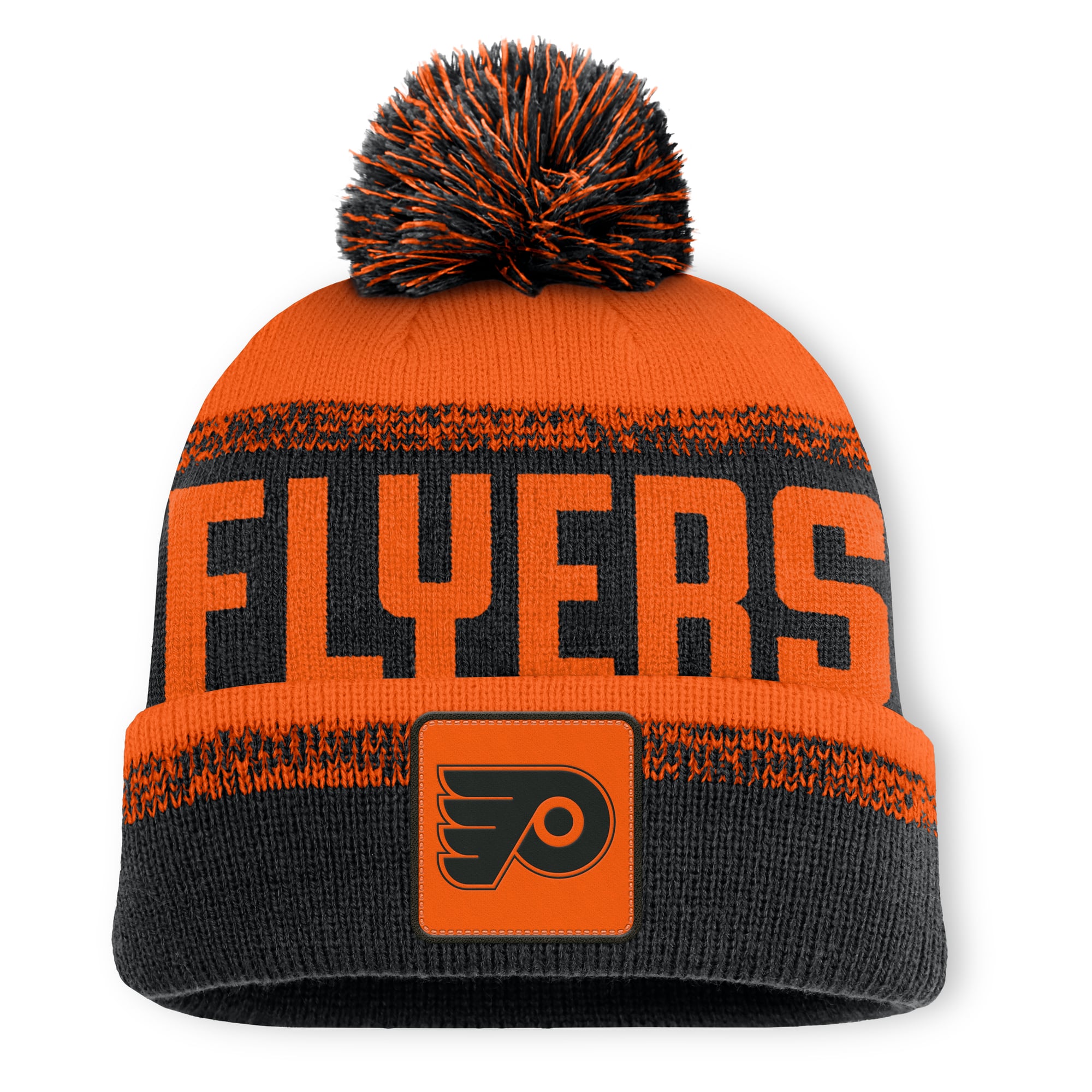 Bonnet en tricot à revers avec pompon Fanatics noir/orange pour homme des Philadelphia Flyers Fundamentals Thrive