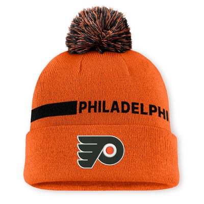 Men's Philadelphia Flyers Fanatics Orange Authentic Pro Rink Cuffed Knit Hat with Pom