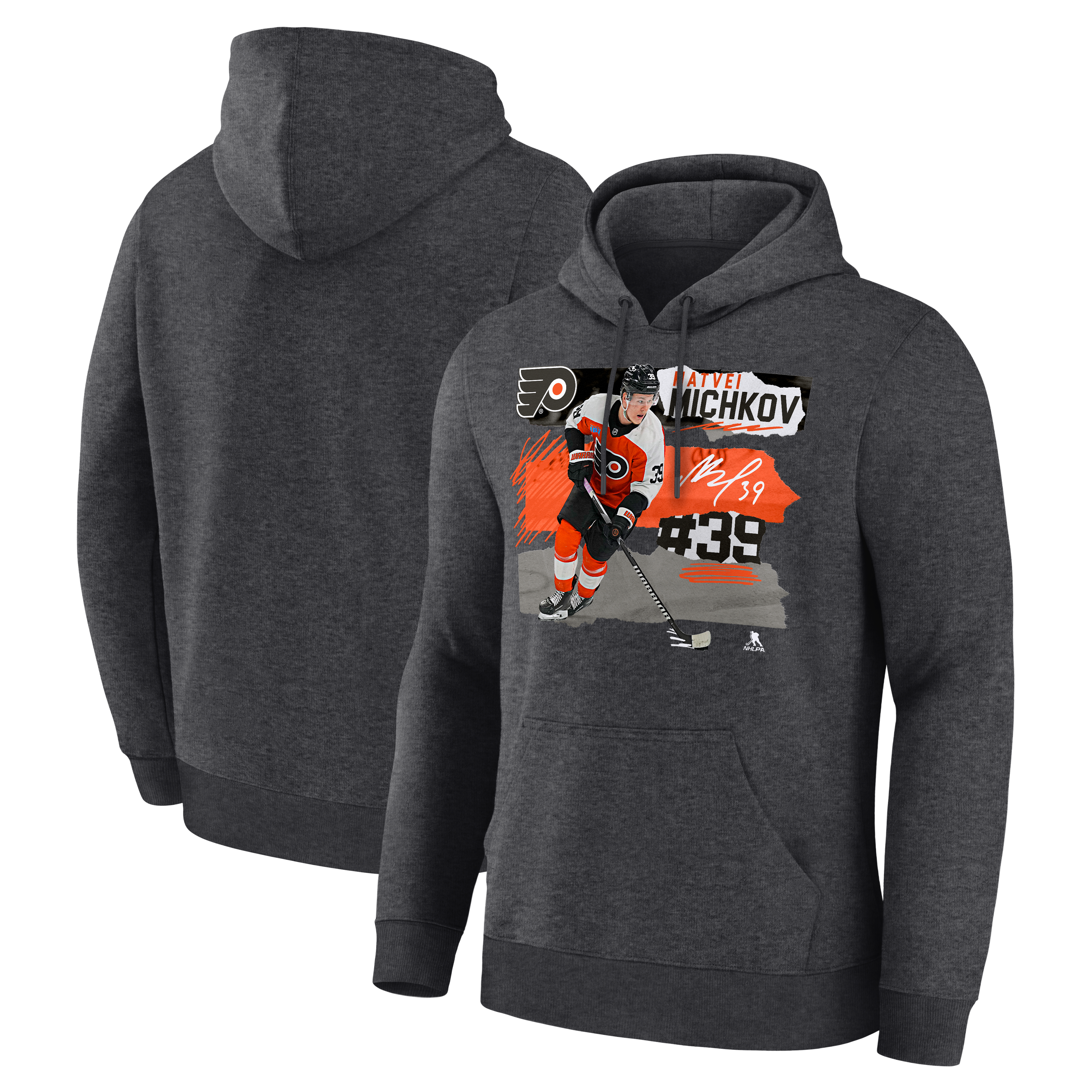 Sweat à capuche Matvei Michkov gris anthracite Philadelphia Flyers Fresh Ice pour homme