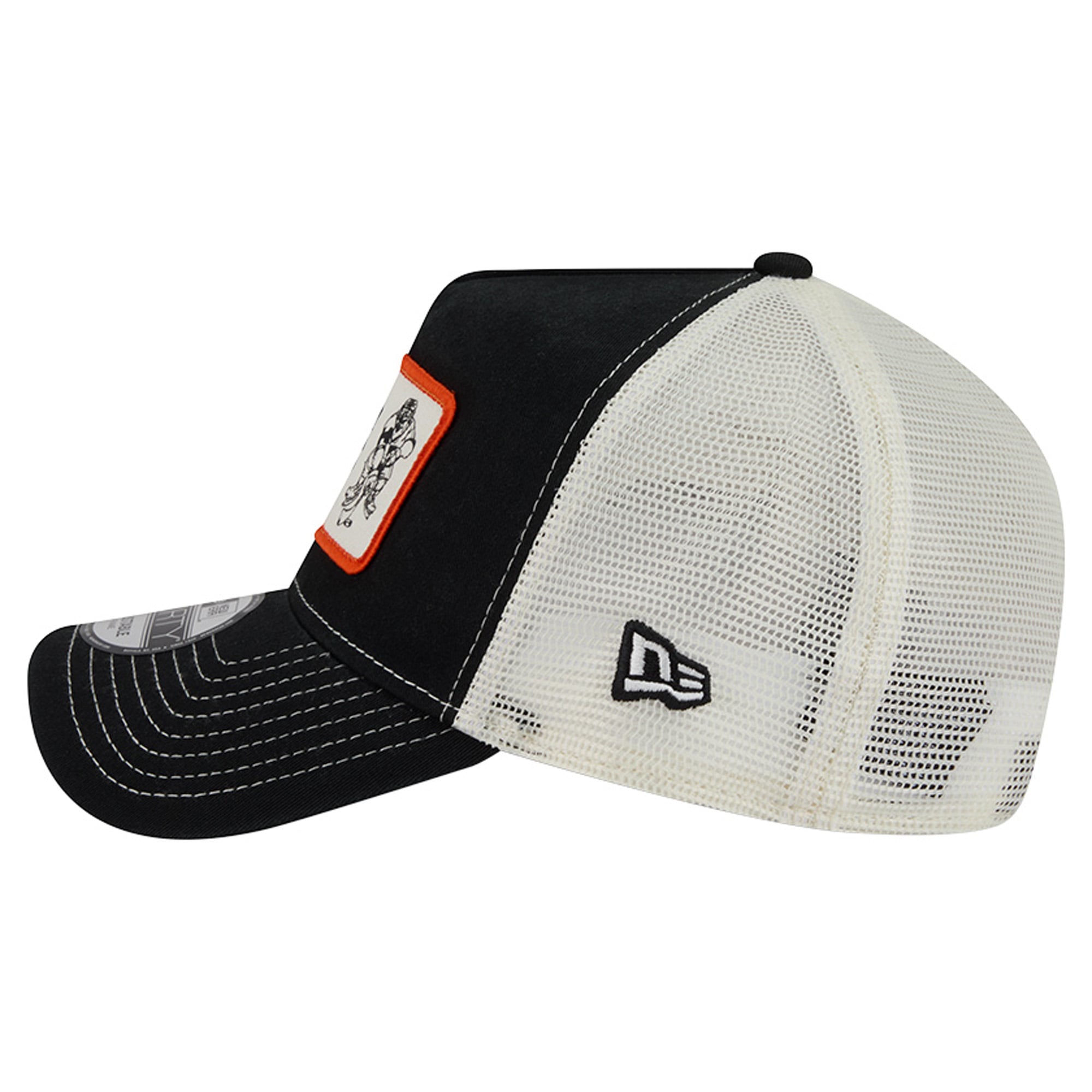 Men's New Era Black/White Philadelphia Flyers Skater Patch A-Frame 9FORTY Adjustable Trucker Hat