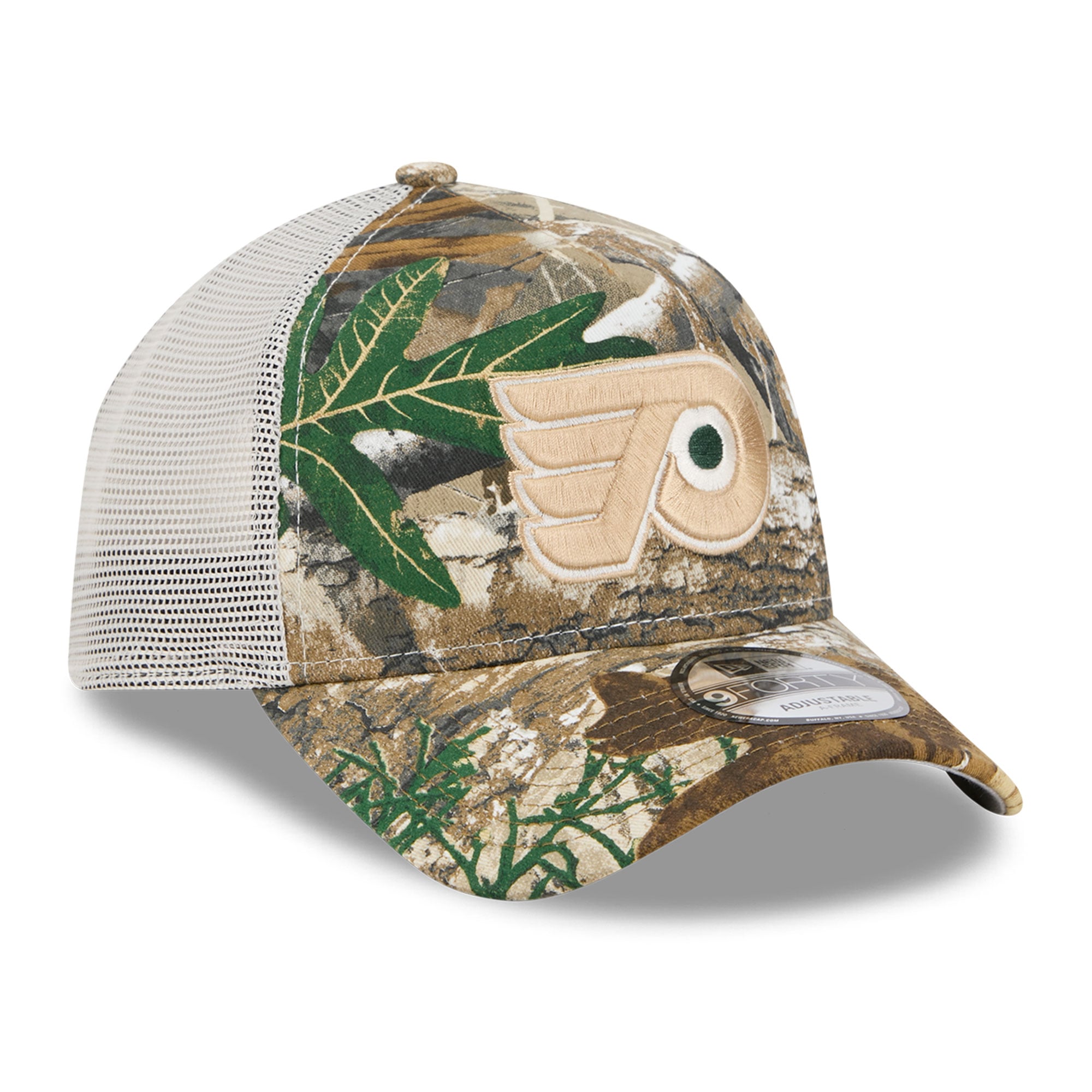 Casquette trucker ajustable New Era camouflage Philadelphia Flyers Real Tree A-Frame 9FORTY pour homme