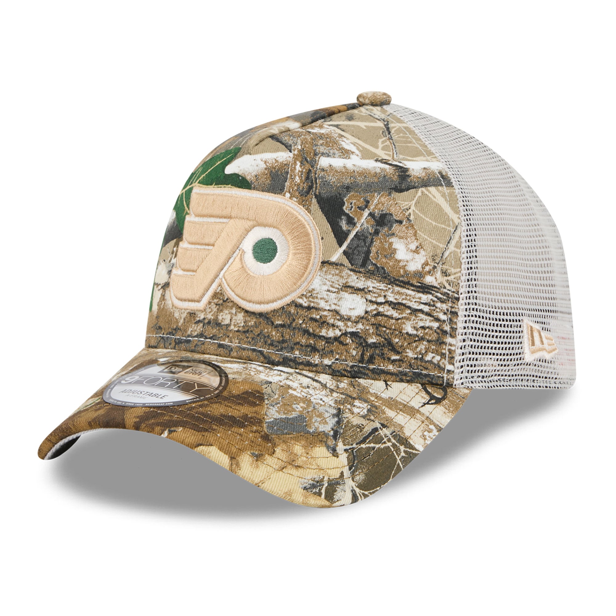 Casquette trucker ajustable New Era camouflage Philadelphia Flyers Real Tree A-Frame 9FORTY pour homme