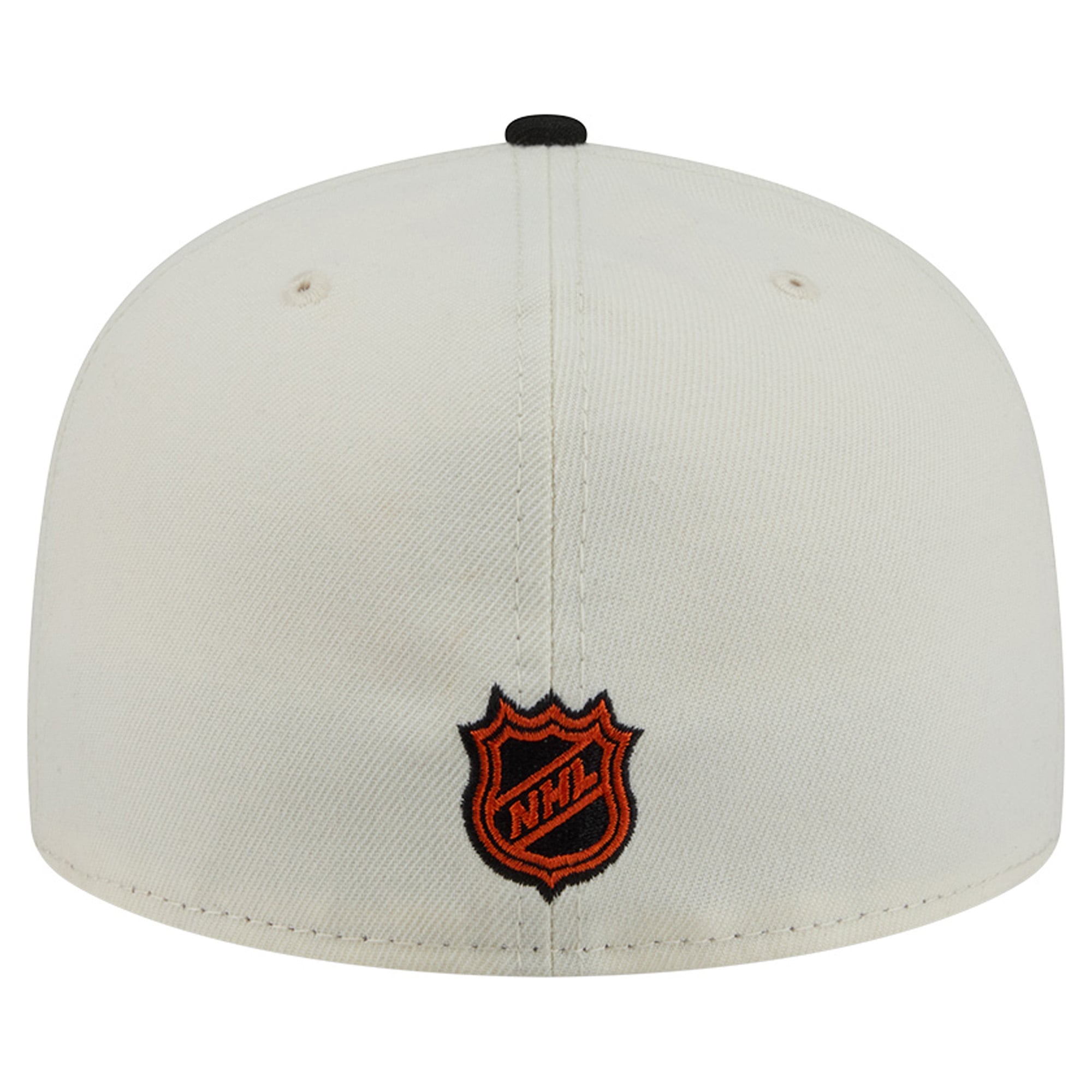 Casquette ajustée New Era 59FIFTY crème/noir pour homme, modèle Philadelphia Flyers, avec coutures personnalisées.