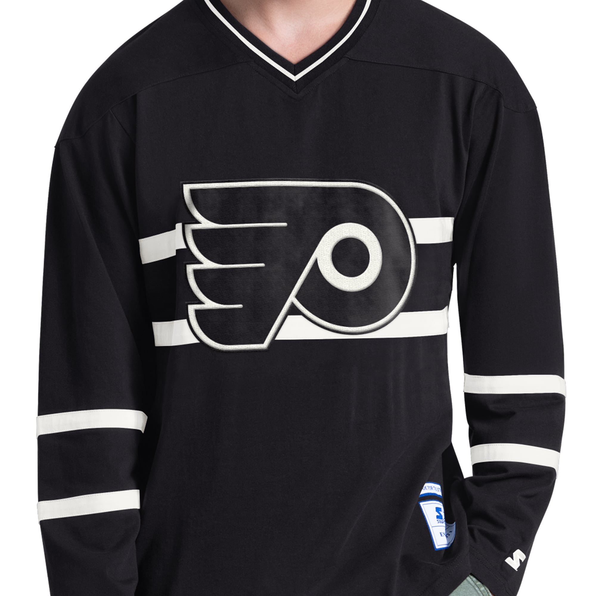 T-shirt à manches longues et col en V Starter Black Philadelphia Flyers pour homme