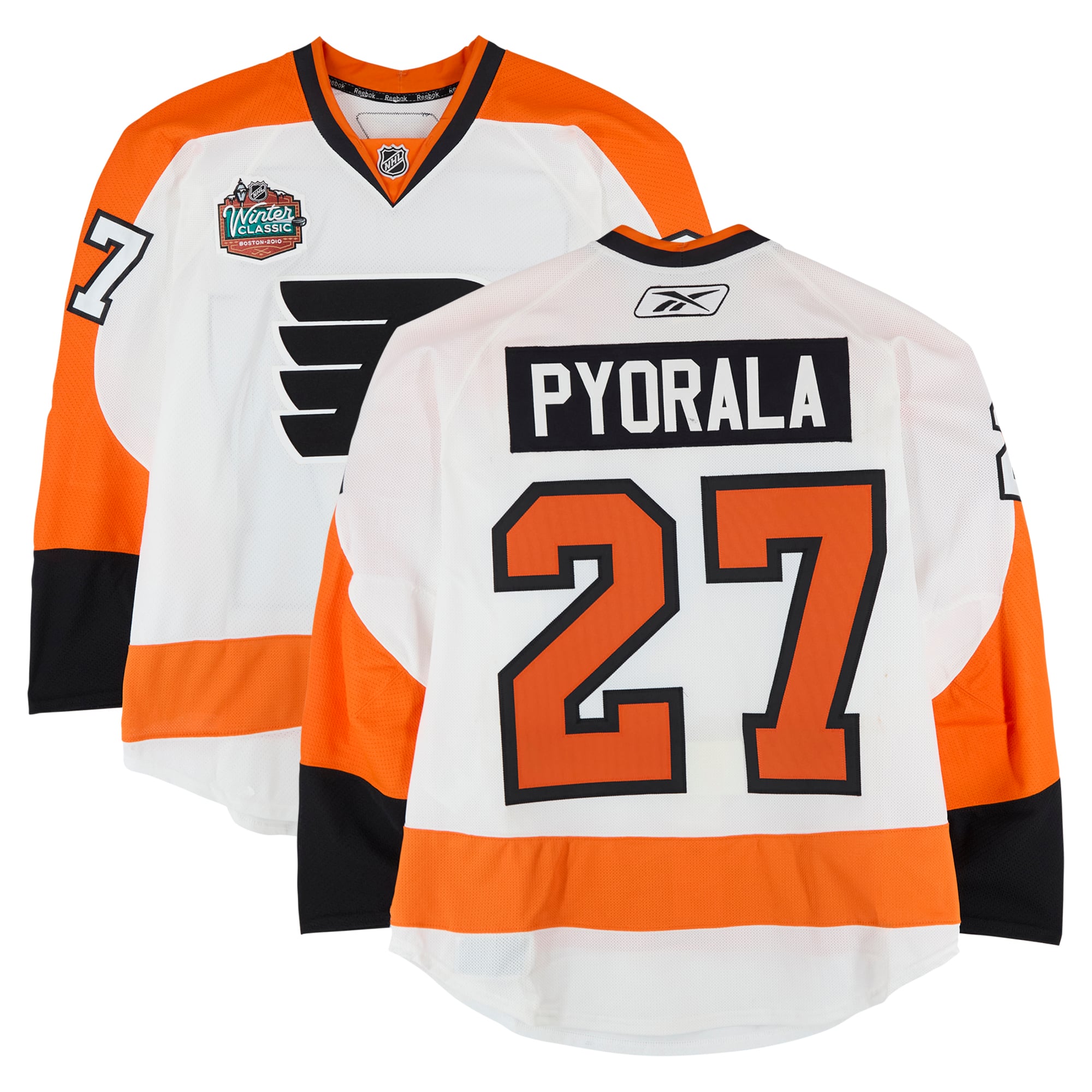 Mika Pyörälä Philadelphia Flyers Practice-Used # 27 White Jersey contre les Bruins de Boston le 1er janvier 2010