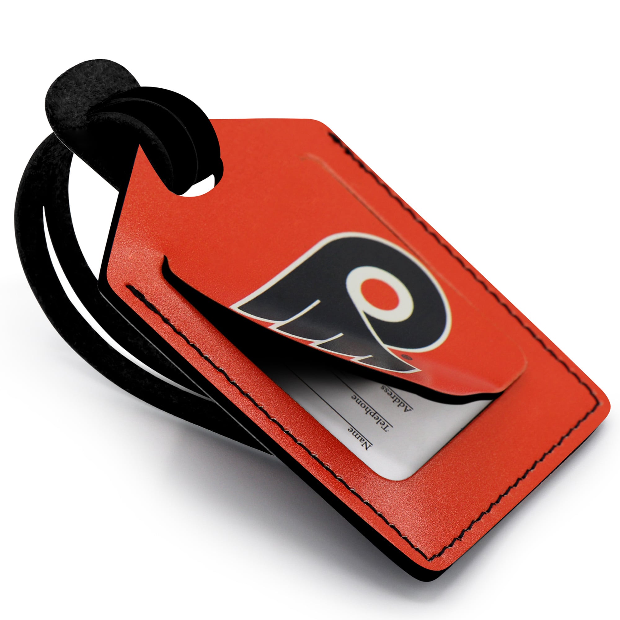 Étiquette de bagage en cuir personnalisée Flyers de Philadelphie orange