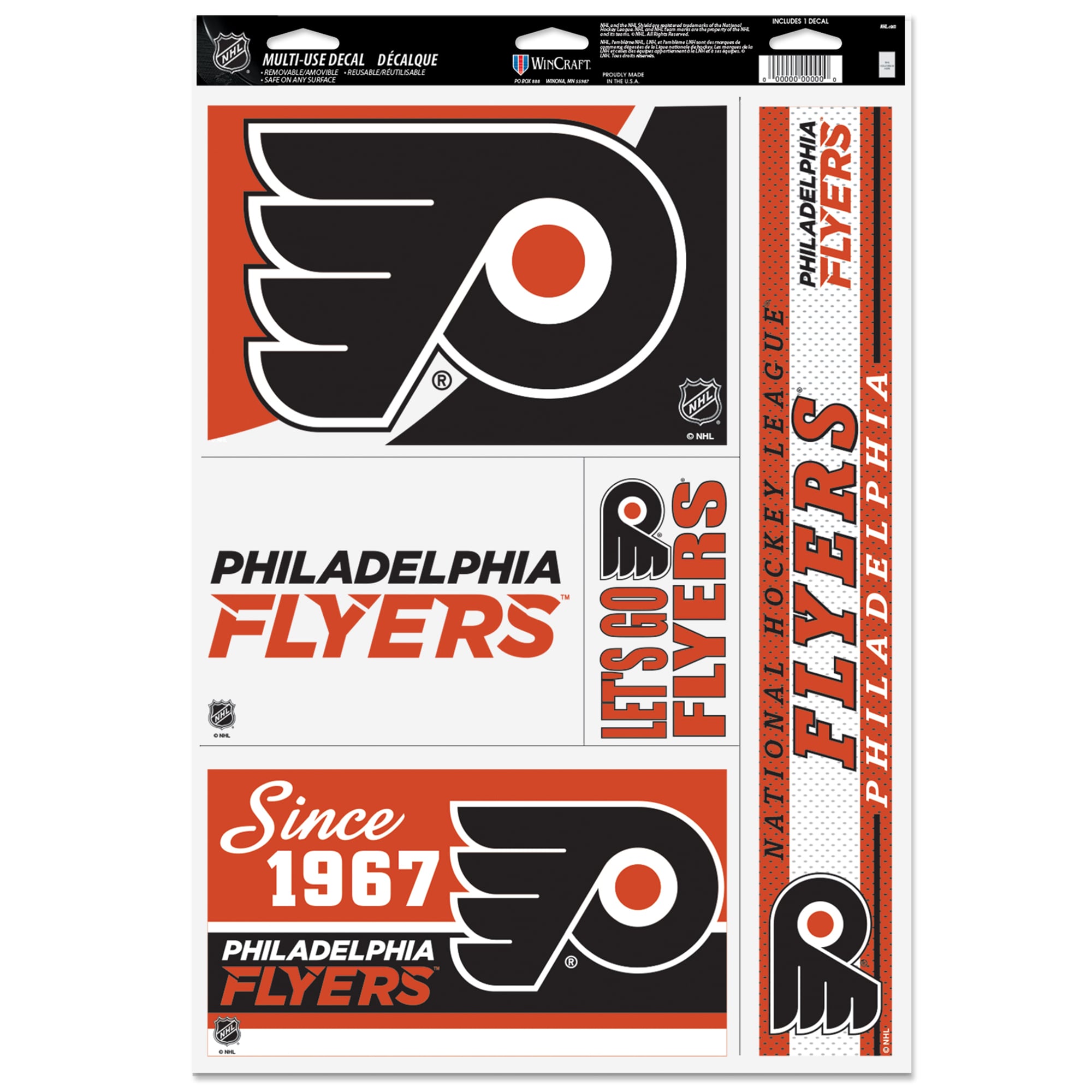 Feuille d'autocollants multi-usages WinCraft Philadelphia Flyers Primary 11'' x 17''