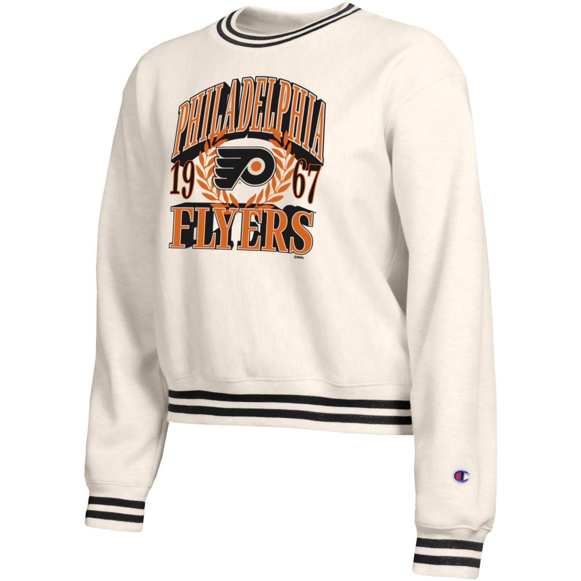 Sweat-shirt Champion crème pour femme, motif lauriers audacieux des Flyers de Philadelphie, en fil tissé inversé.