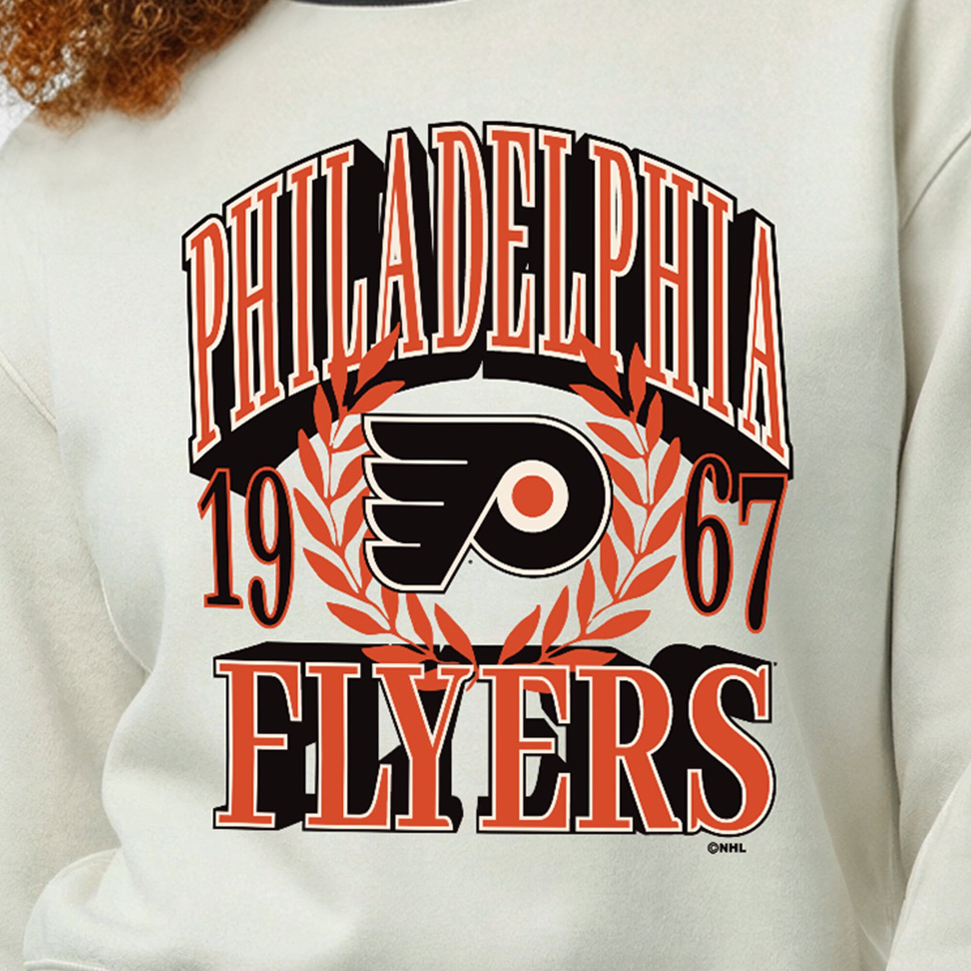 Sweat-shirt Champion crème pour femme, motif lauriers audacieux des Flyers de Philadelphie, en fil tissé inversé.