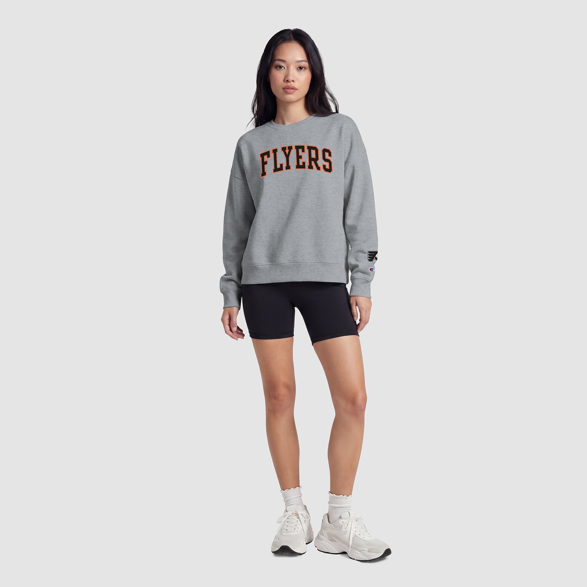 Women's Champion  Heather Gray Philadelphia Flyers Applique Crewneck Sweatshirt