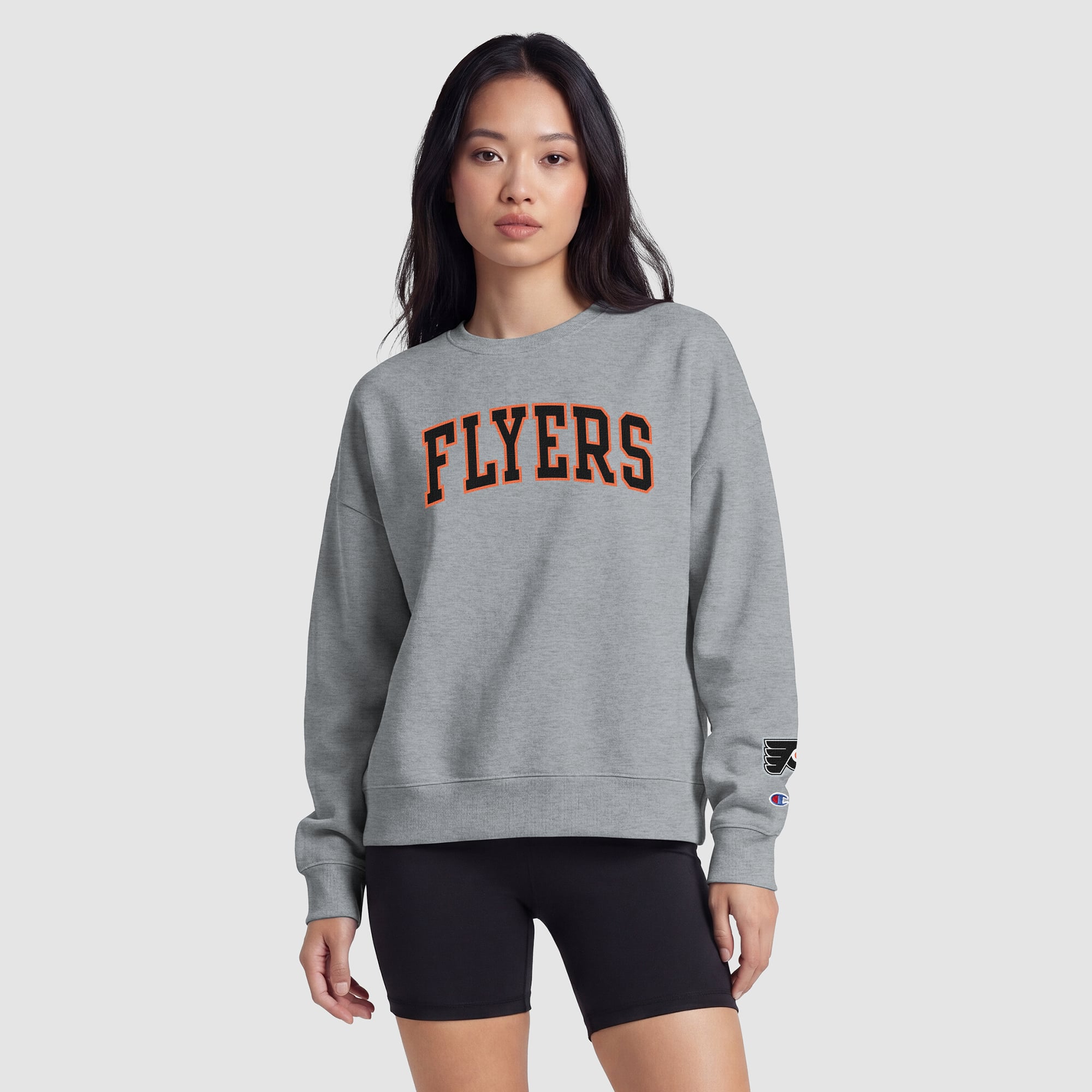 Women's Champion  Heather Gray Philadelphia Flyers Applique Crewneck Sweatshirt