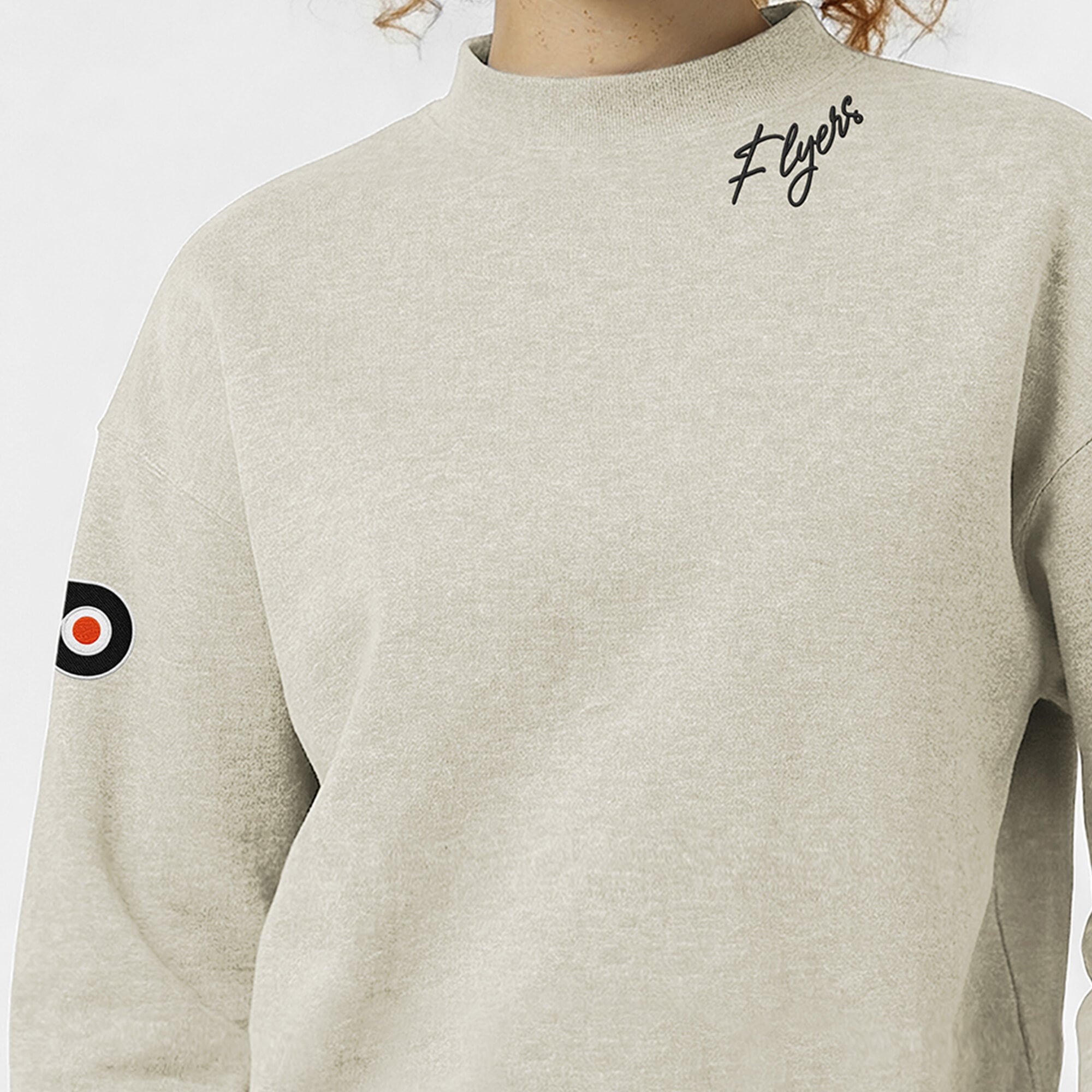 Women's Champion  Oatmeal Philadelphia Flyers Collar Script Triumph Tri-Blend Fleece Sweatshirt