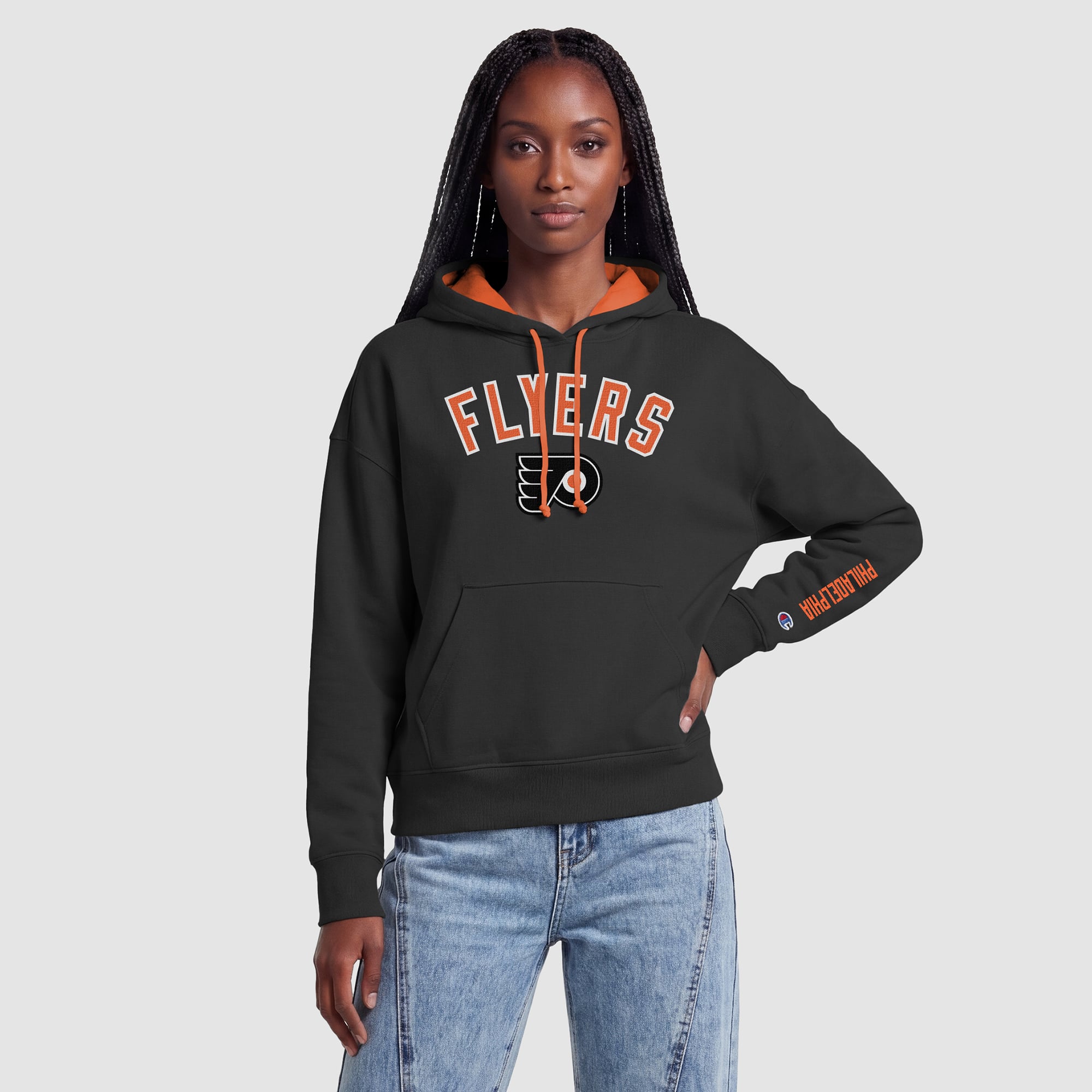 Sweat à capuche noir Champion Philadelphia Flyers pour femmes