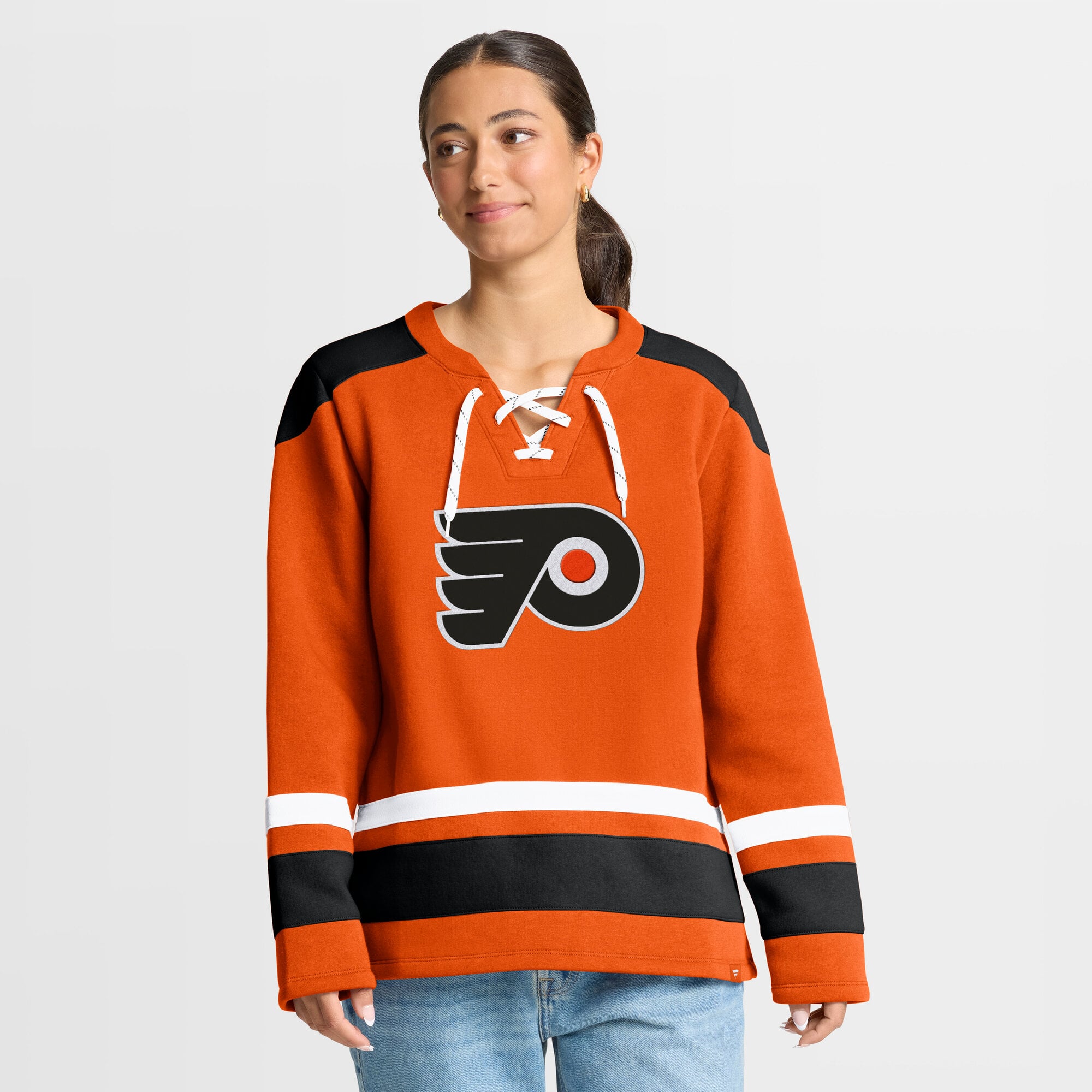 Sweat-shirt à lacets manches longues Fanatics Orange Philadelphia Flyers pour femme