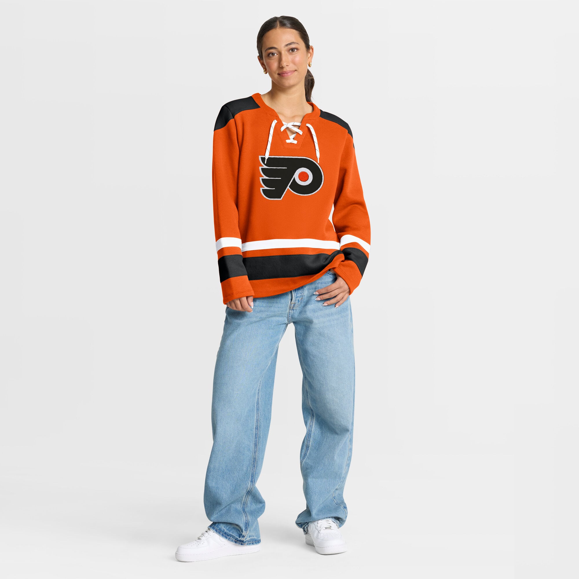 Sweat-shirt à lacets manches longues Fanatics Orange Philadelphia Flyers pour femme