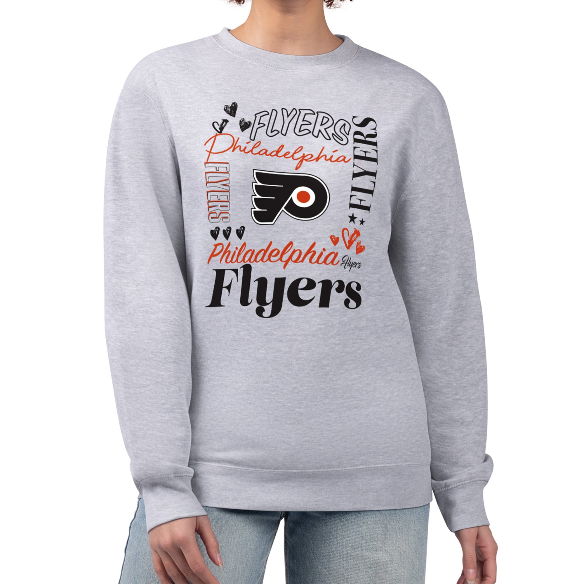 Sweat-shirt à manches longues en polaire motif collage Philadelphia Flyers, gris chiné, de la marque G-III 4Her par Carl Banks, pour femme.