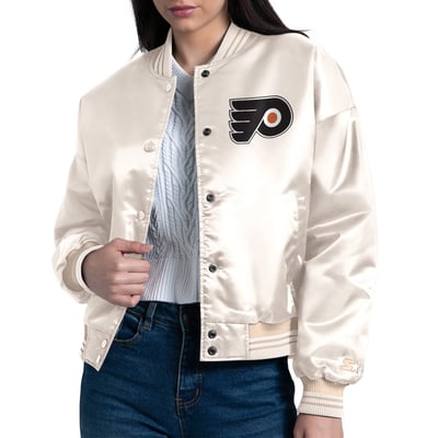  Philadelphia Flyers Starter Women's Arch Stripe Satin Full-Snap Varsity Jacket - Cream