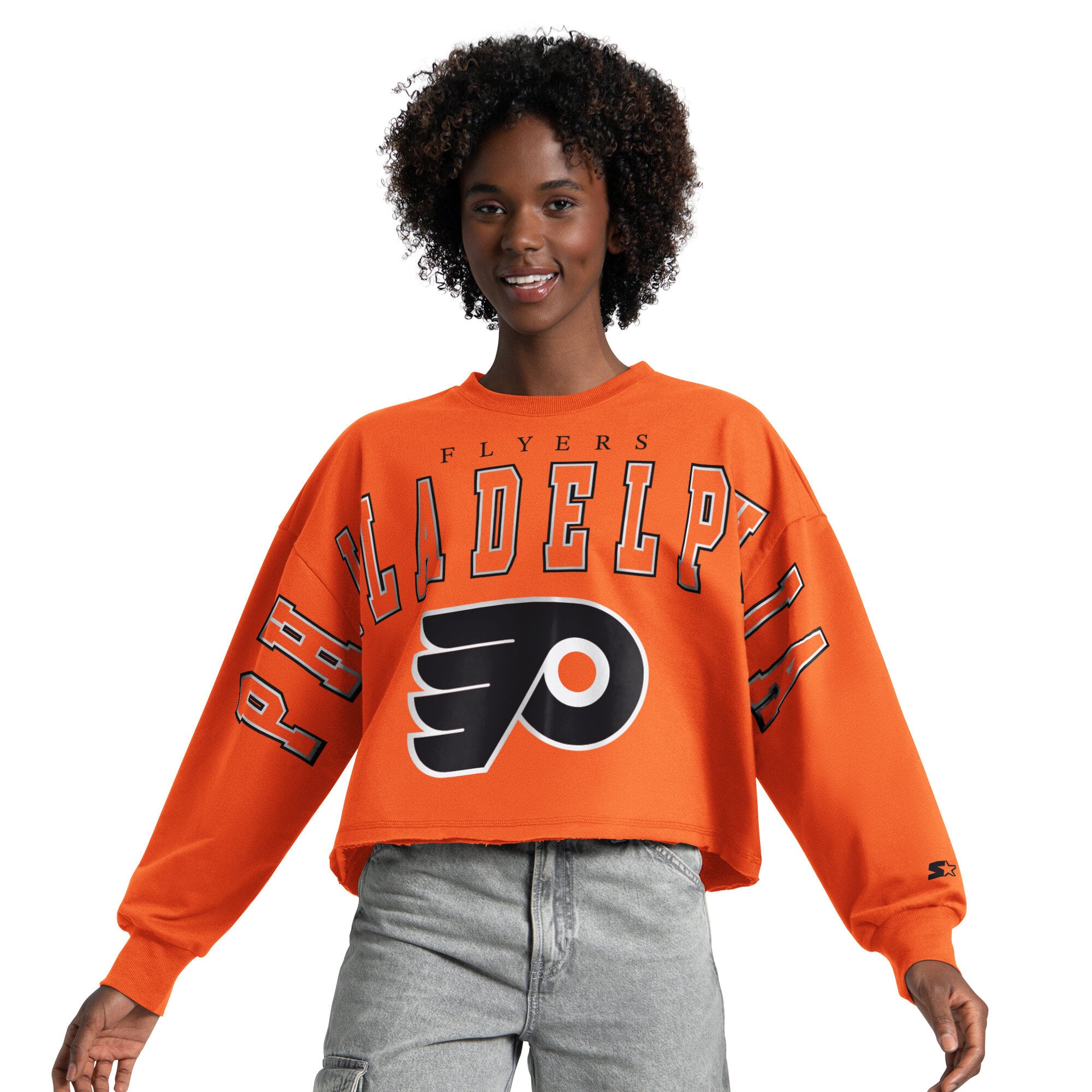 Sweat-shirt court à épaules tombantes Starter Orange Philadelphia Flyers pour femme