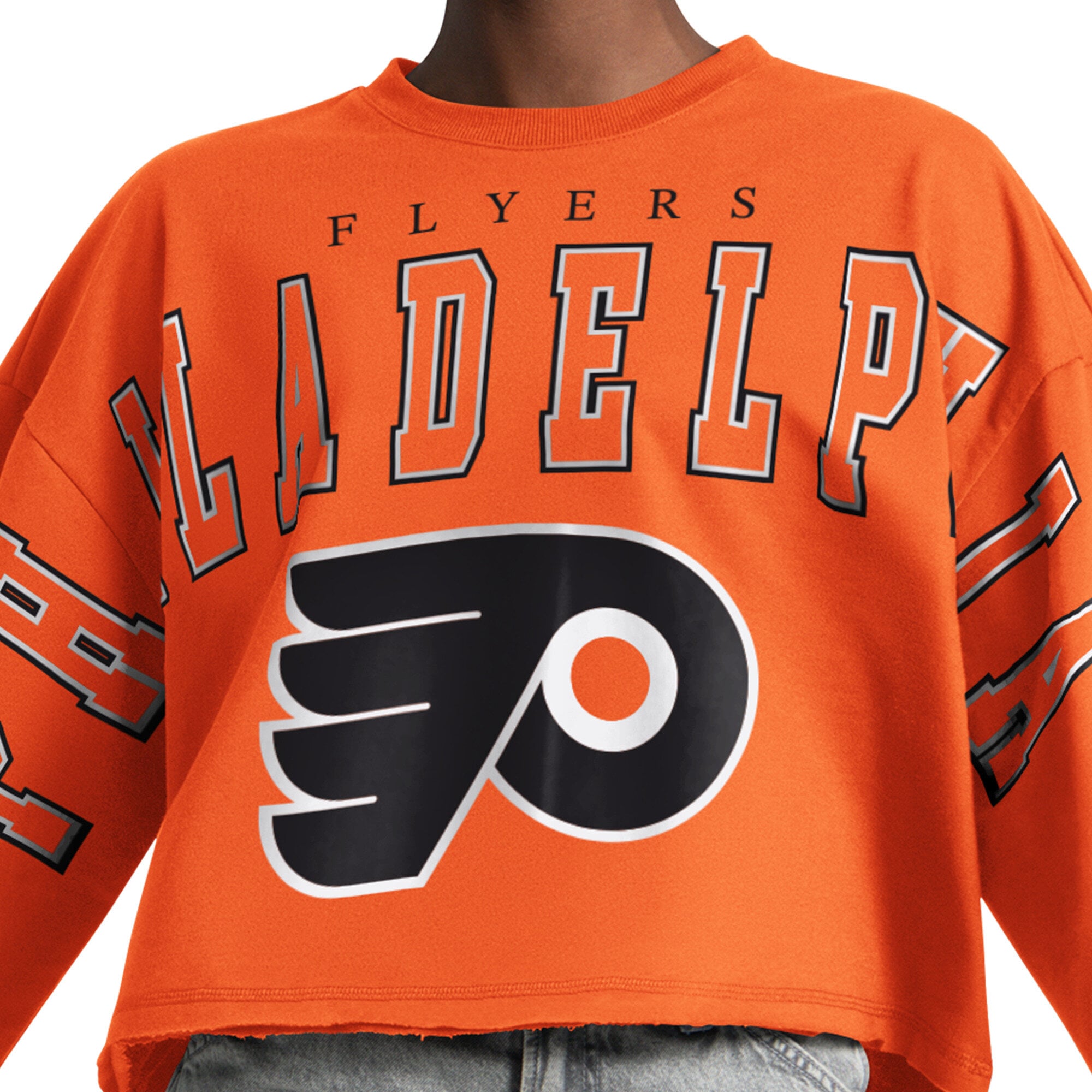 Sweat-shirt court à épaules tombantes Starter Orange Philadelphia Flyers pour femme