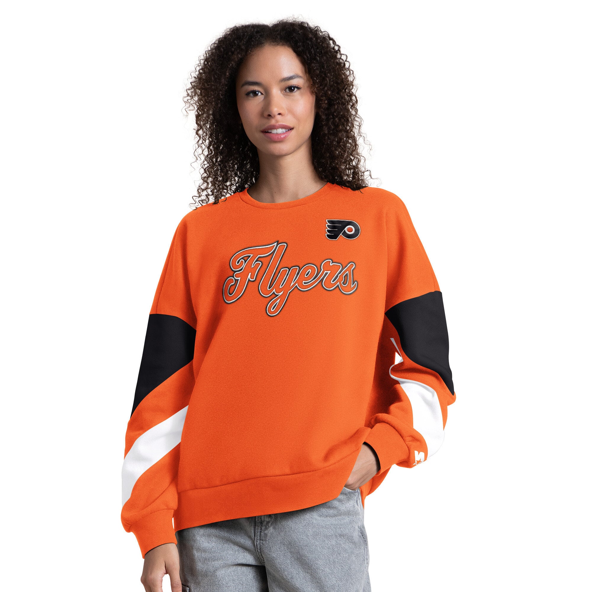 Sweat-shirt à manches longues et color block Starter orange Philadelphia Flyers pour femme