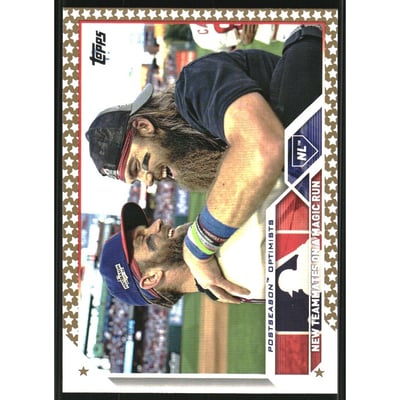 2023 Topps Factory Set Gold Stars #432 Postseason Optimists/Bryce Harper/Brandon Marsh