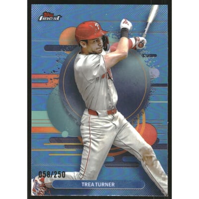 2025 Finest Sky Blue Refractors #196 Trea Turner
