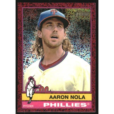 2025 Topps Heritage Chrome Burgundy Sparkle Refractors #186 Aaron Nola