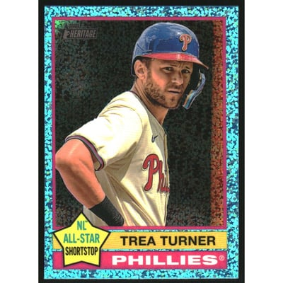 2025 Topps Heritage Chrome Light Blue Sparkle Refractors #48 Trea Turner
