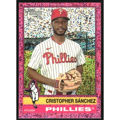2025 Topps Heritage Chrome Pink Sparkle Refractors #407 Cristopher Sanchez