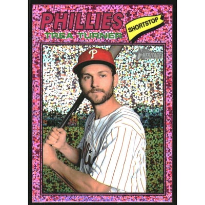 2026 Topps Heritage Chrome Pink Sparkle Refractors #183 Trea Turner