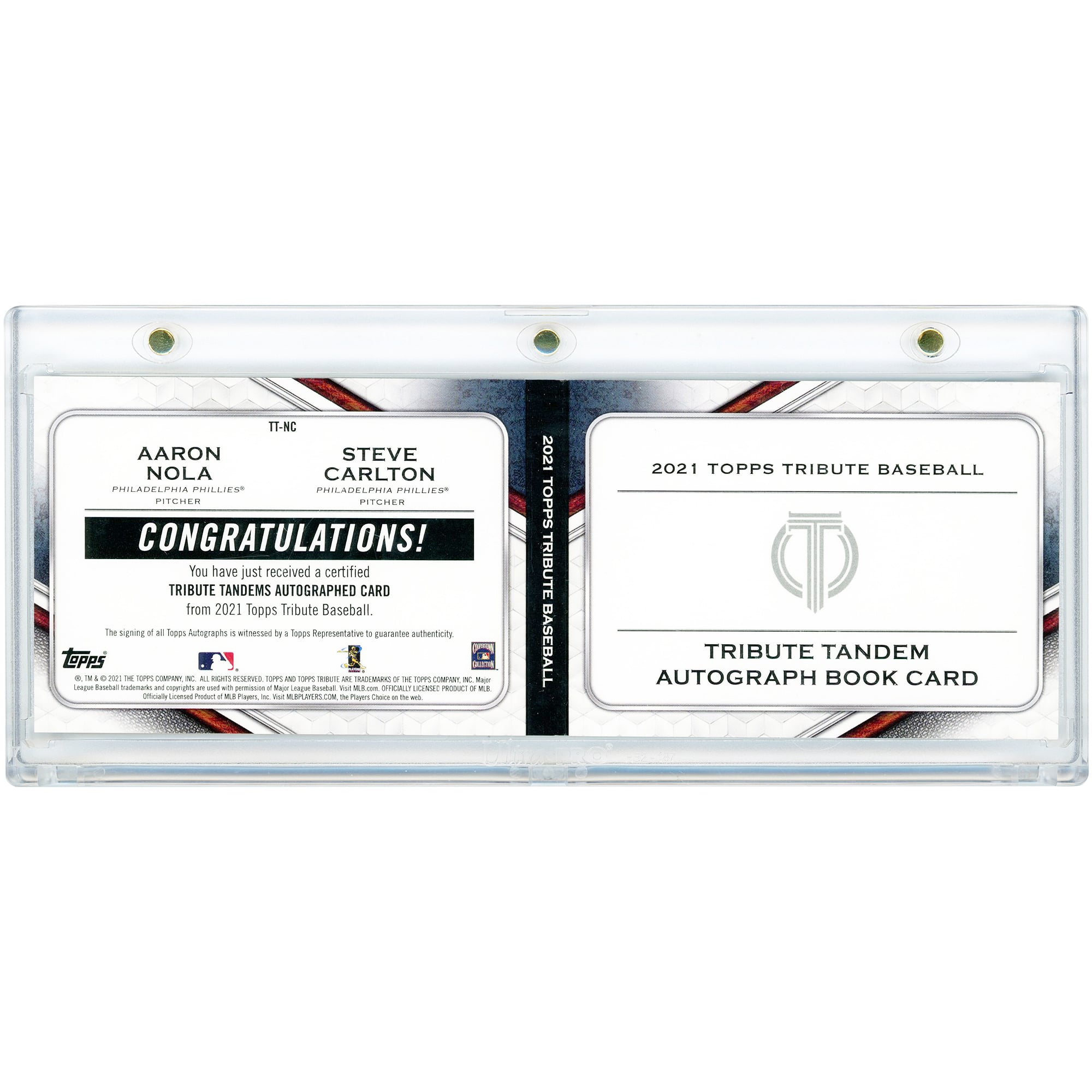 Carte autographiée Aaron Nola et Steve Carlton des Phillies de Philadelphie 2021 Topps Tribute Tandems #TT-NC #1/1