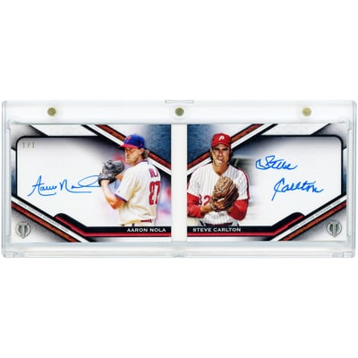 Aaron Nola & Steve Carlton Philadelphia Phillies Autographed 2021 Topps Tribute Tandems #TT-NC #1/1 Card