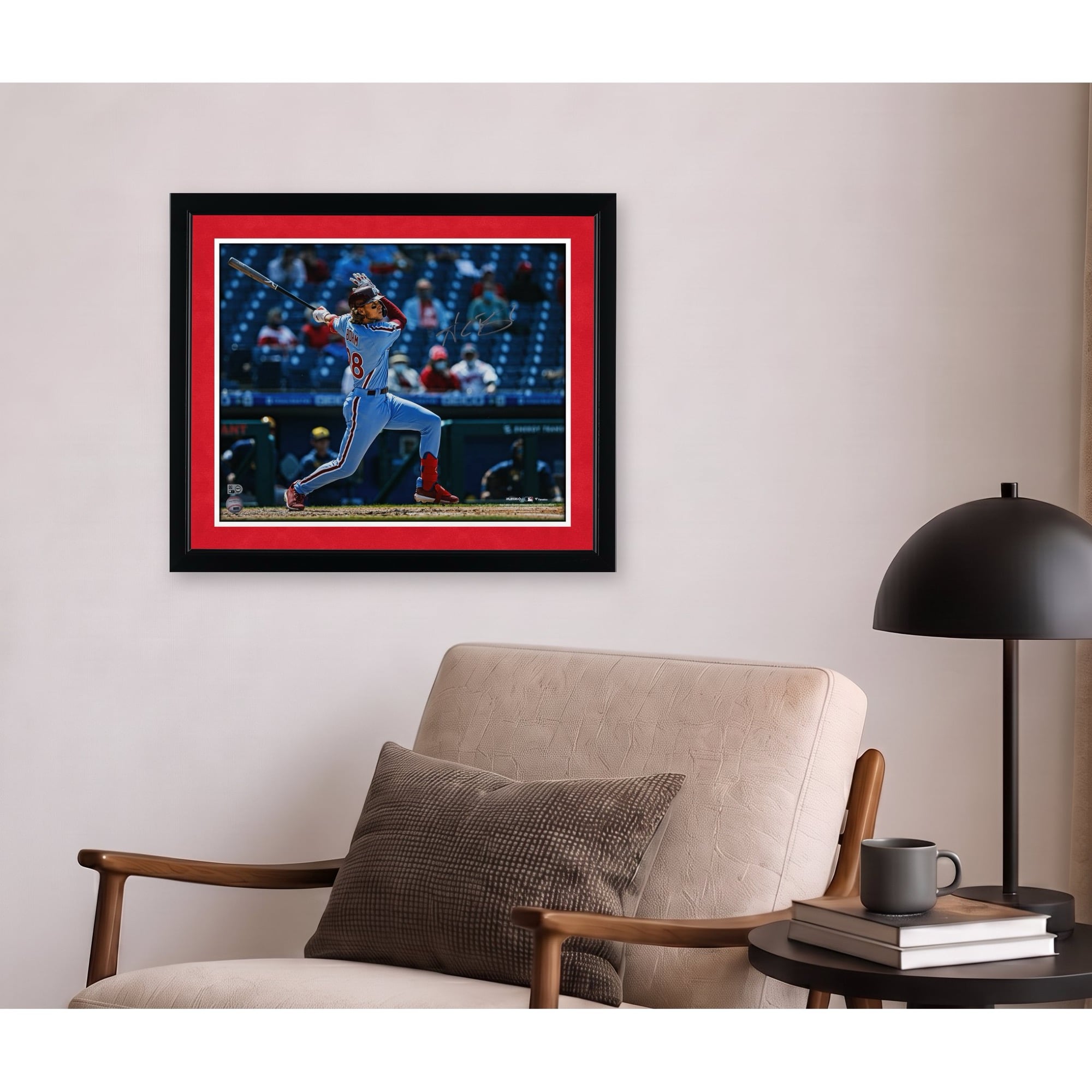 Alec Bohm Philadelphia Phillies Autographed 16" x 20" Swinging Bat Light Blue Jersey