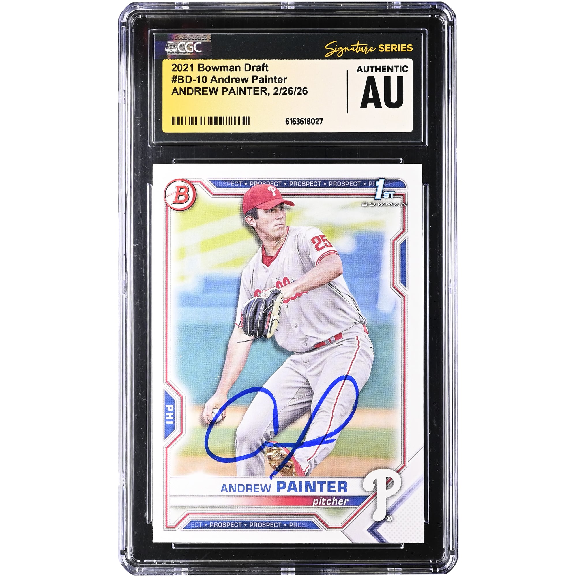 Andrew Painter Philadelphia Phillies Autographed 2021 Bowman Draft #BD-10 CGC Authenticated Card