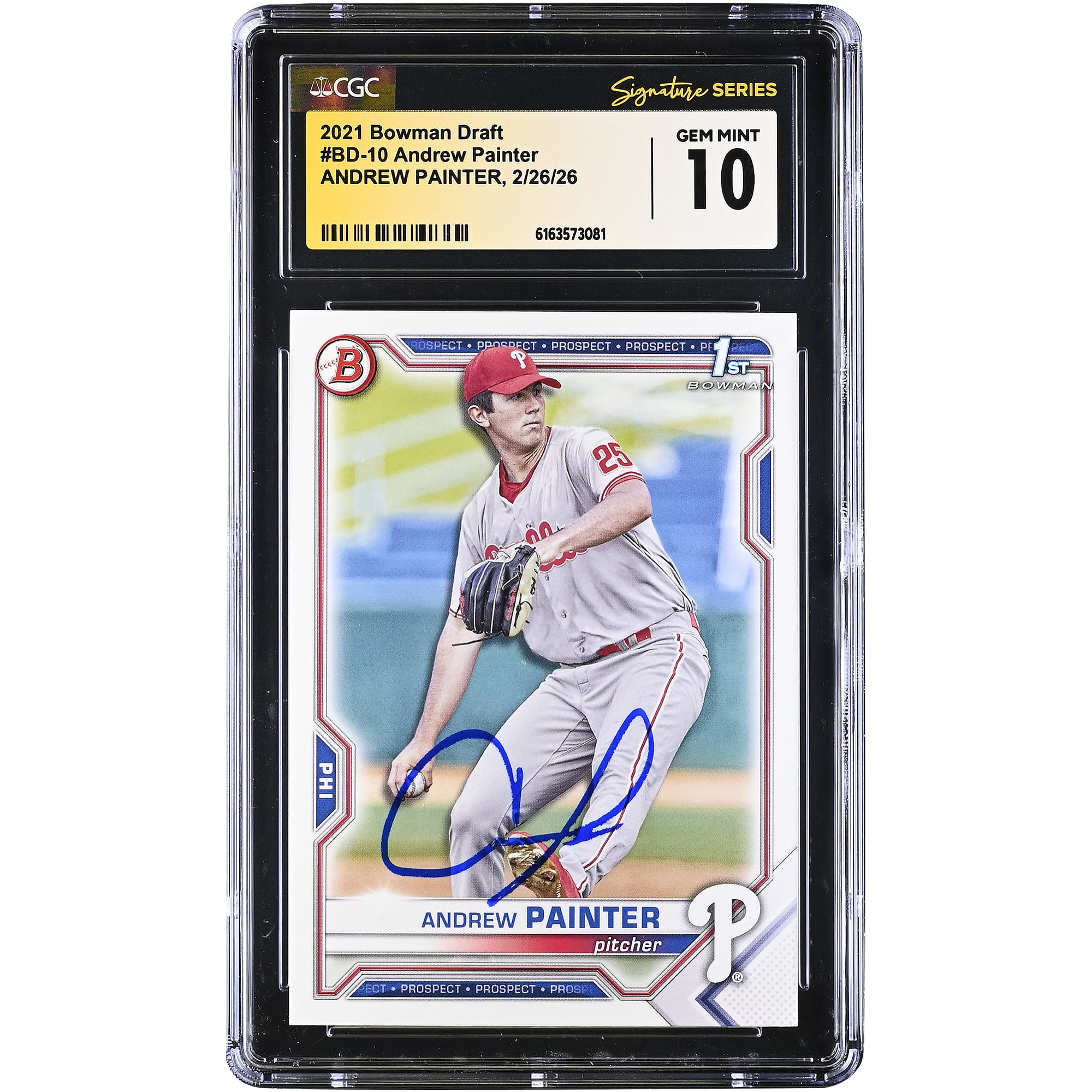 Andrew Painter Philadelphia Phillies Autographed 2021 Bowman Draft #BD-10 CGC Authenticated GEM MINT 10 Card