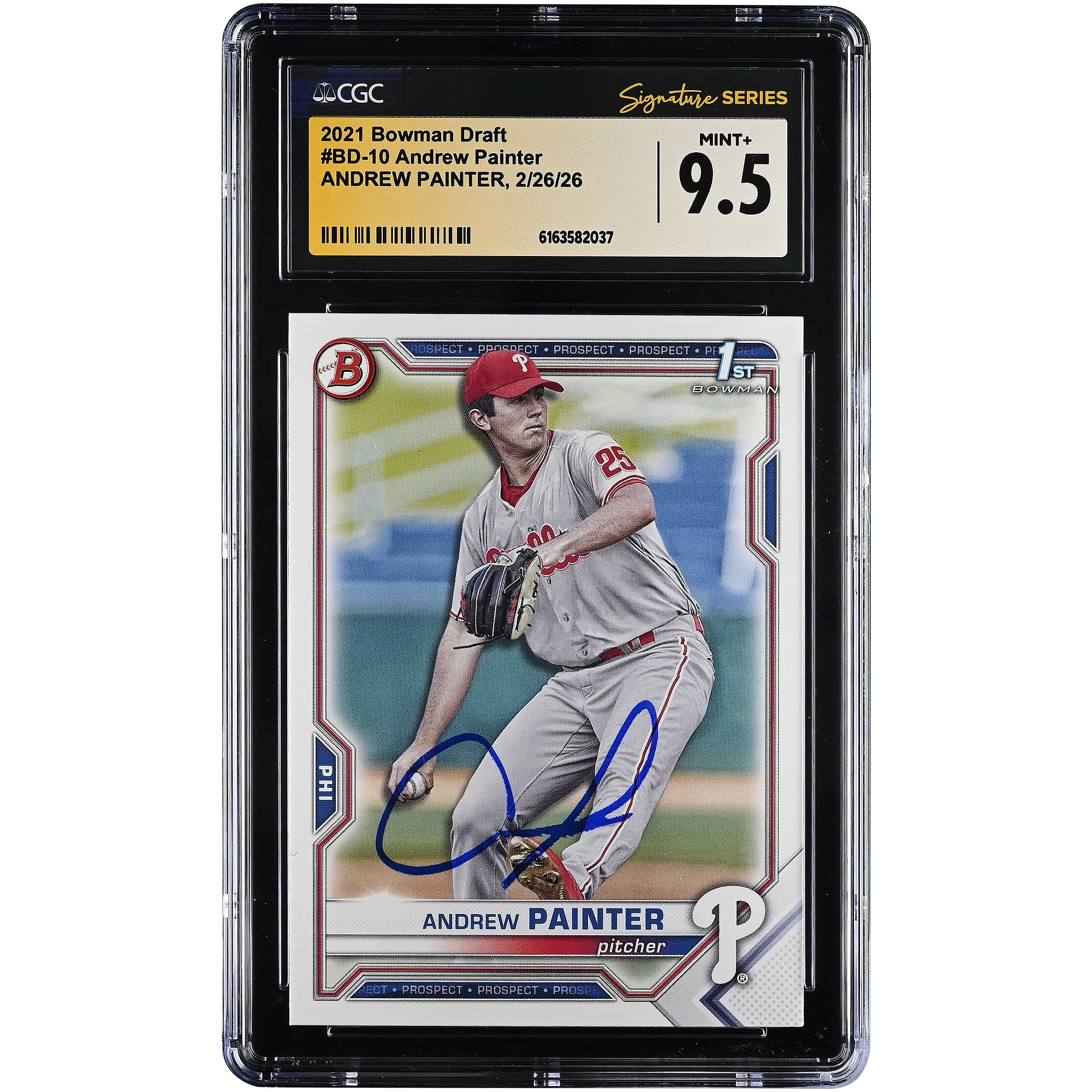 Andrew Painter Philadelphia Phillies Autographed 2021 Bowman Draft #BD-10 CGC Authenticated MINT+ 9.5 Card