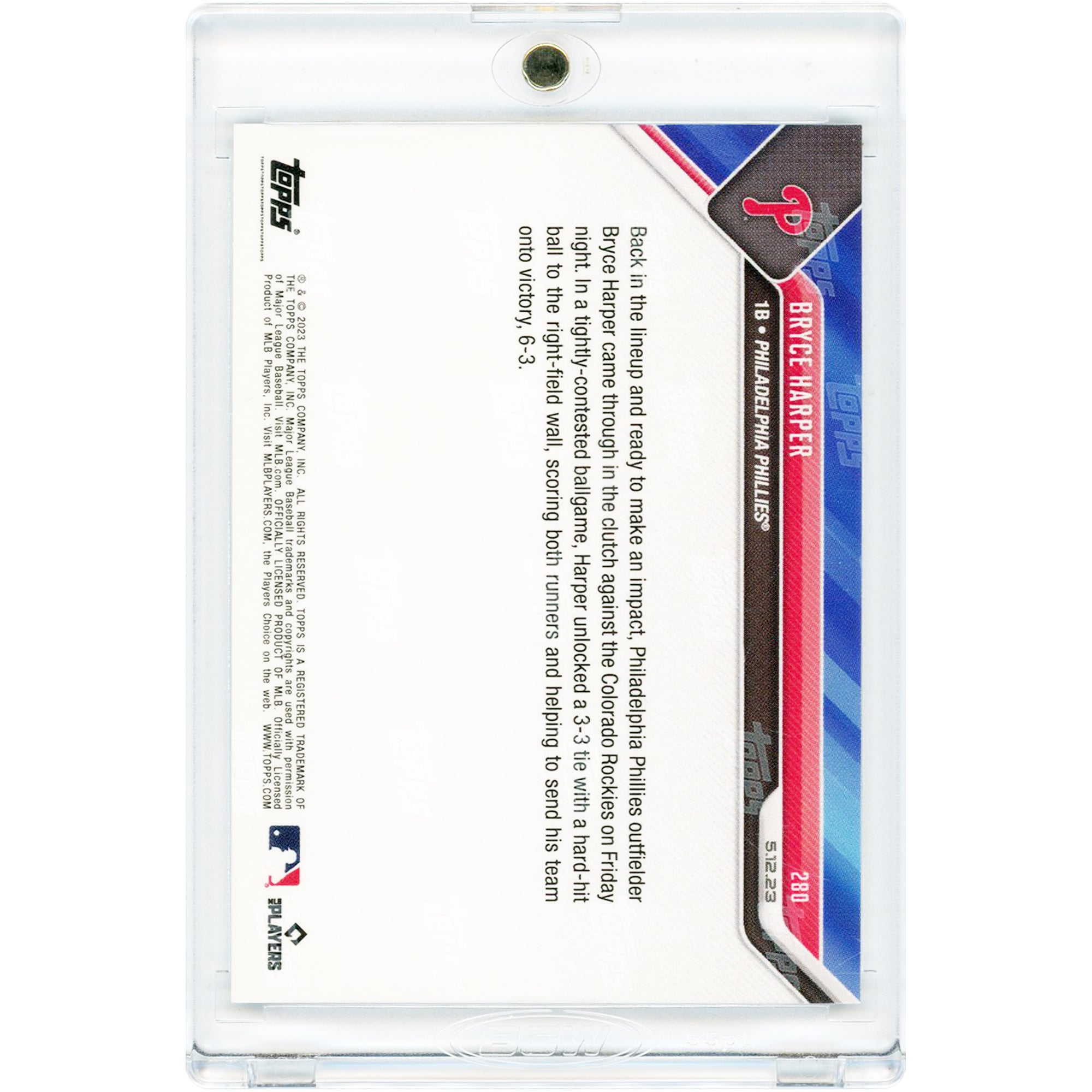 Bryce Harper Philadelphia Phillies 2023 Topps Now 300th Career Double Is Crucial Go-Ahead Knock #280 #1/1 Card