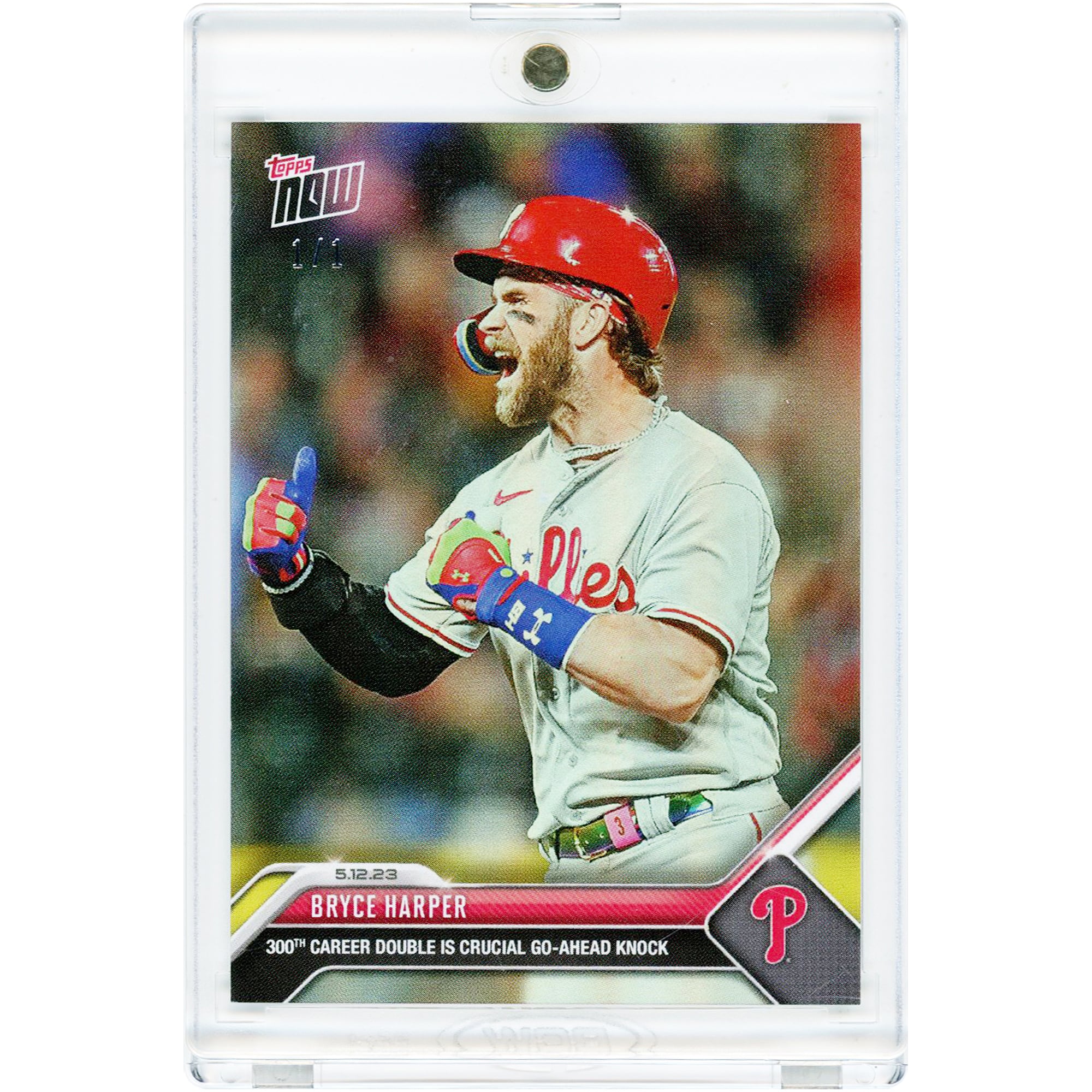 Carte Topps Now 2023 de Bryce Harper (Phillies de Philadelphie) : son 300e double en carrière est crucial pour prendre l'avantage (n° 280, n° 1/1).