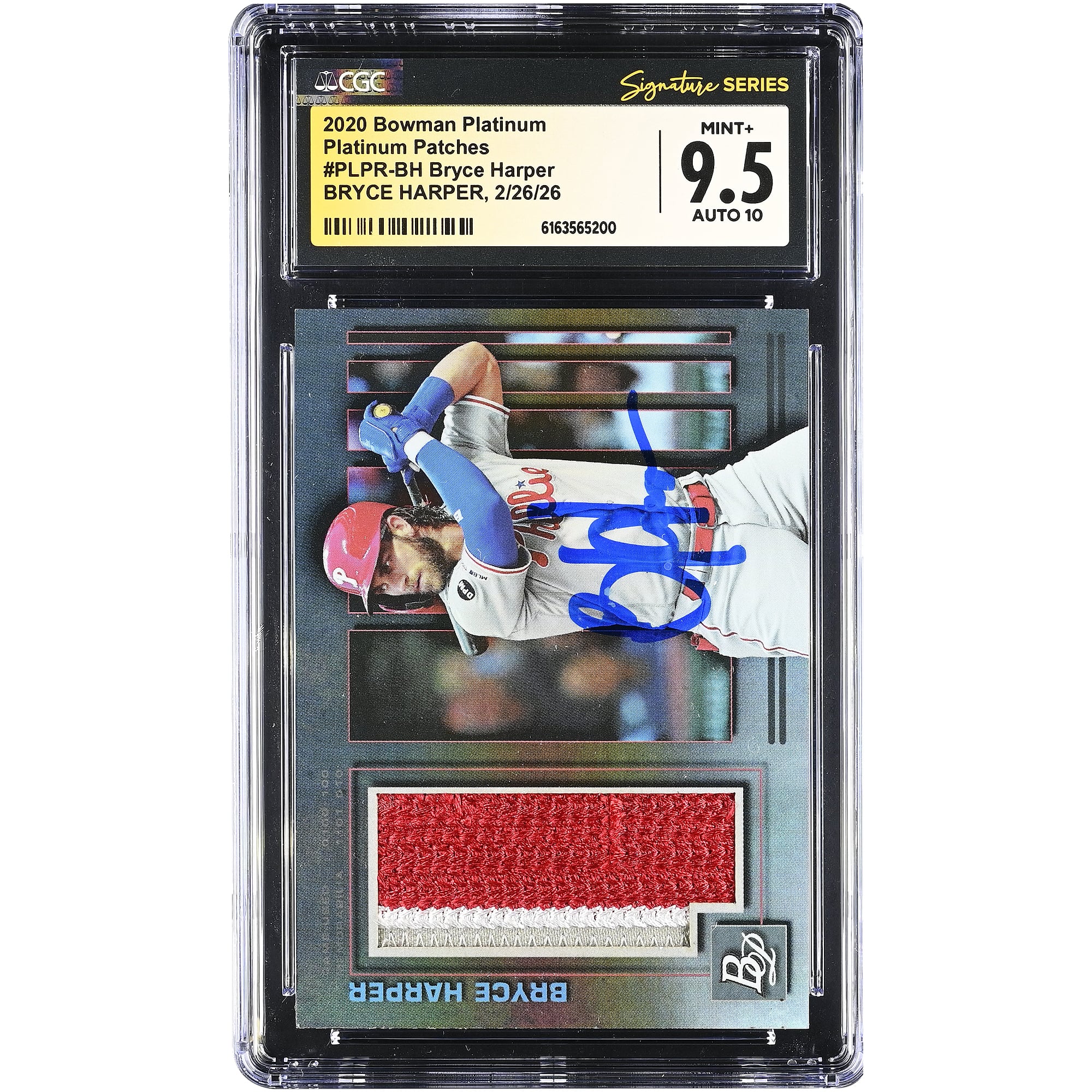 Carte autographiée de Bryce Harper (Philadelphia Phillies) 2020 Bowman Platinum Patches Relic #PLPR-BH, authentifiée CGC 9,5/10
